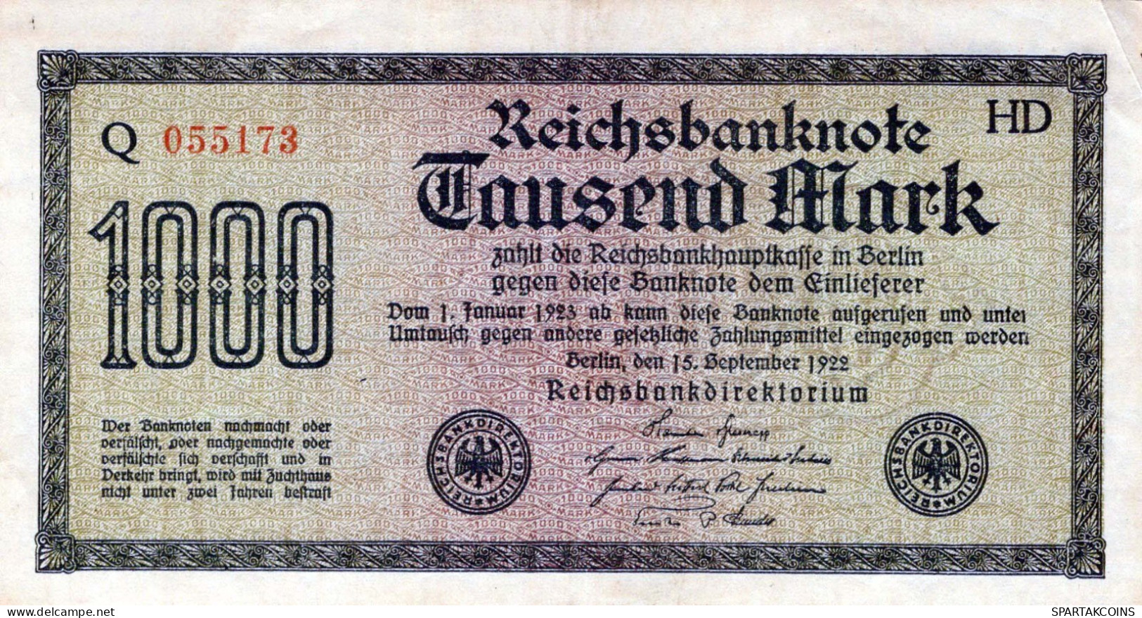 1000 MARK 1922 Stadt BERLIN DEUTSCHLAND Papiergeld Banknote #PL380 - Lokale Ausgaben