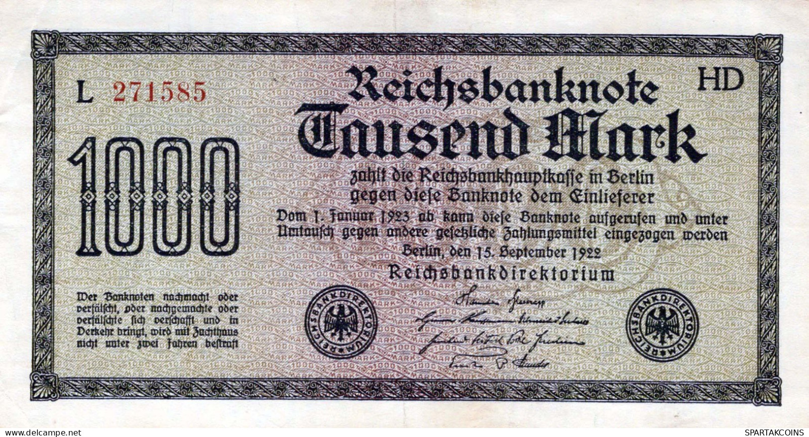 1000 MARK 1922 Stadt BERLIN DEUTSCHLAND Papiergeld Banknote #PL382 - Lokale Ausgaben