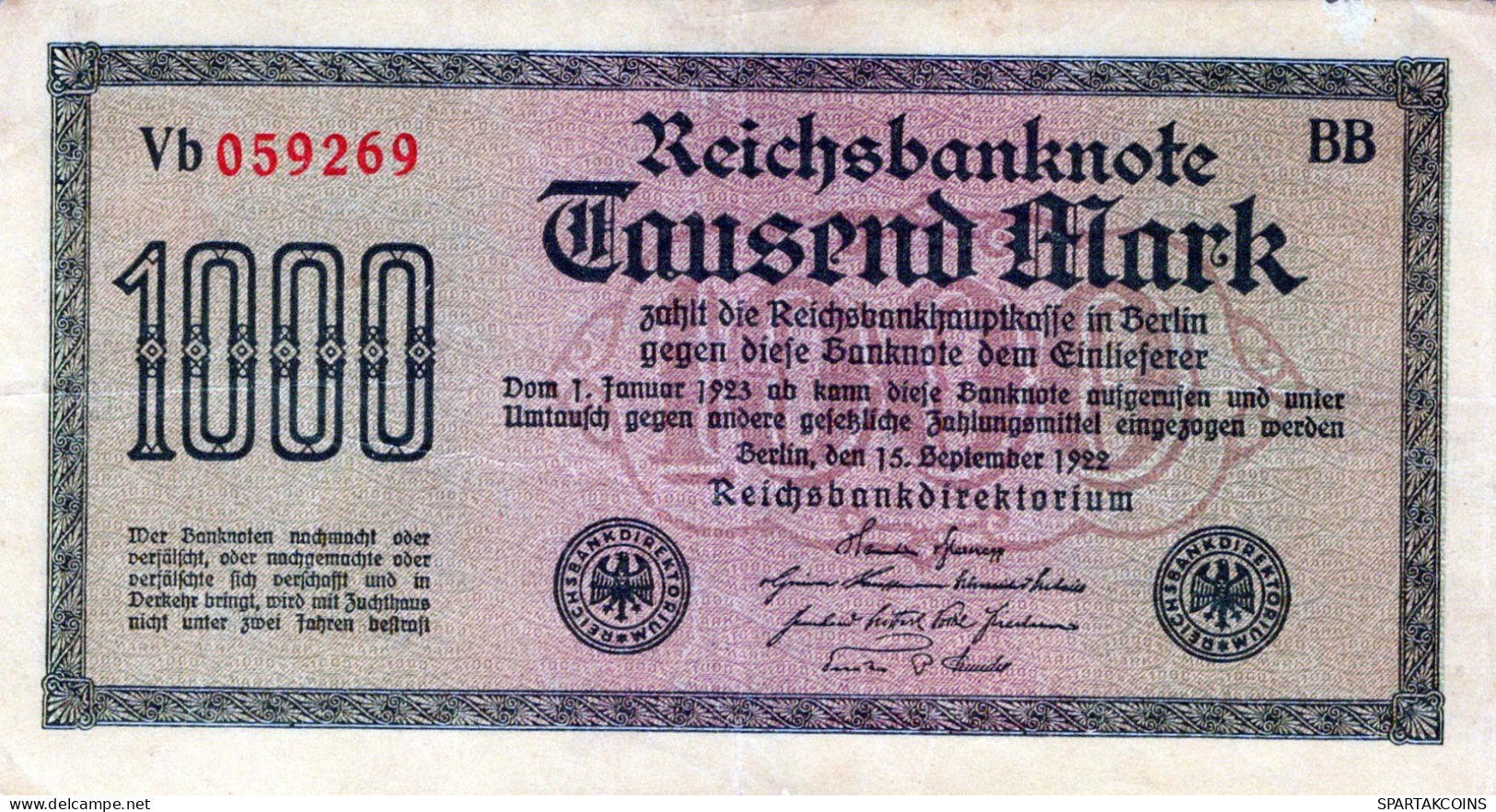 1000 MARK 1922 Stadt BERLIN DEUTSCHLAND Papiergeld Banknote #PL377 - Lokale Ausgaben