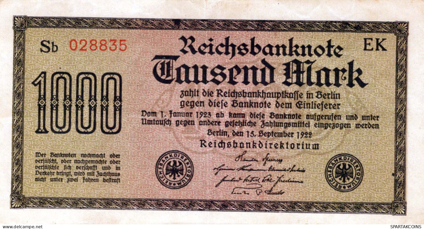 1000 MARK 1922 Stadt BERLIN DEUTSCHLAND Papiergeld Banknote #PL375 - Lokale Ausgaben