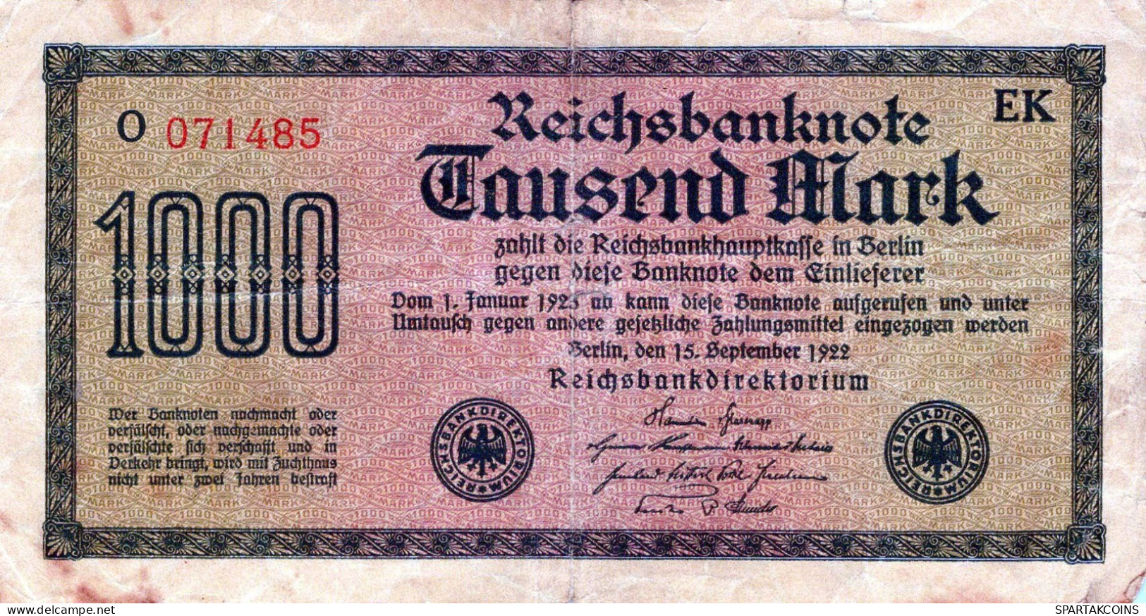 1000 MARK 1922 Stadt BERLIN DEUTSCHLAND Papiergeld Banknote #PL037 - Lokale Ausgaben