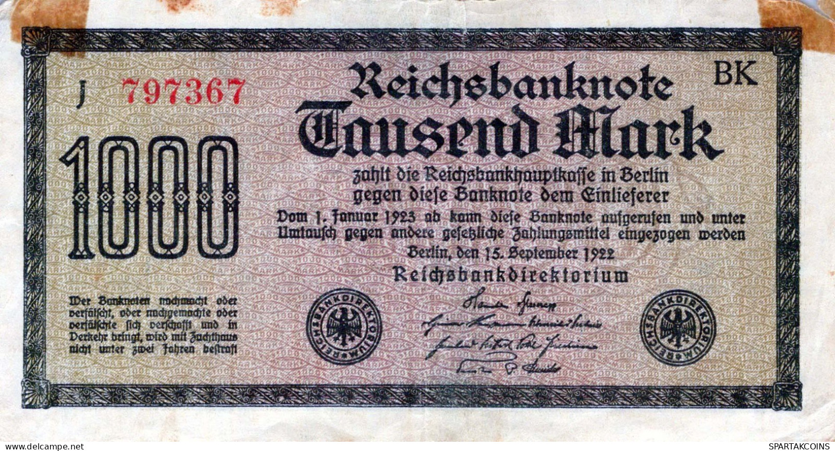 1000 MARK 1922 Stadt BERLIN DEUTSCHLAND Papiergeld Banknote #PL040 - [11] Local Banknote Issues