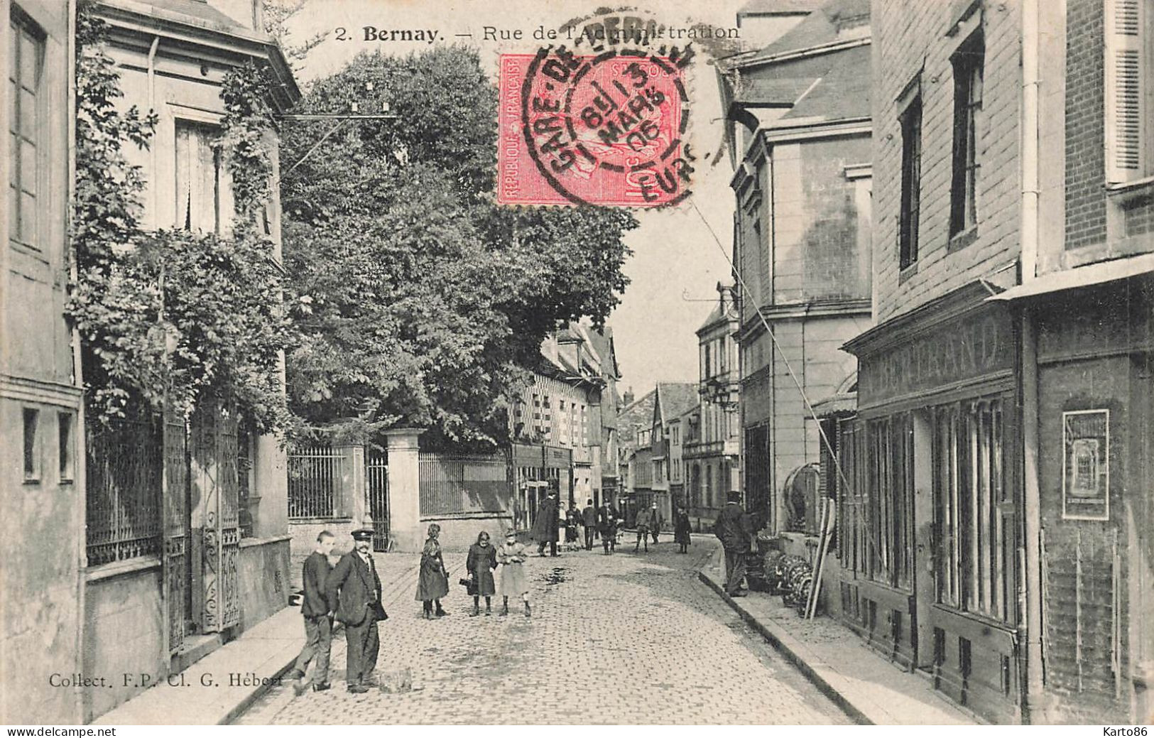 Bernay * 1906 * Rue De L'administration * Commerce Magasin BERTRAND * Villageois - Bernay