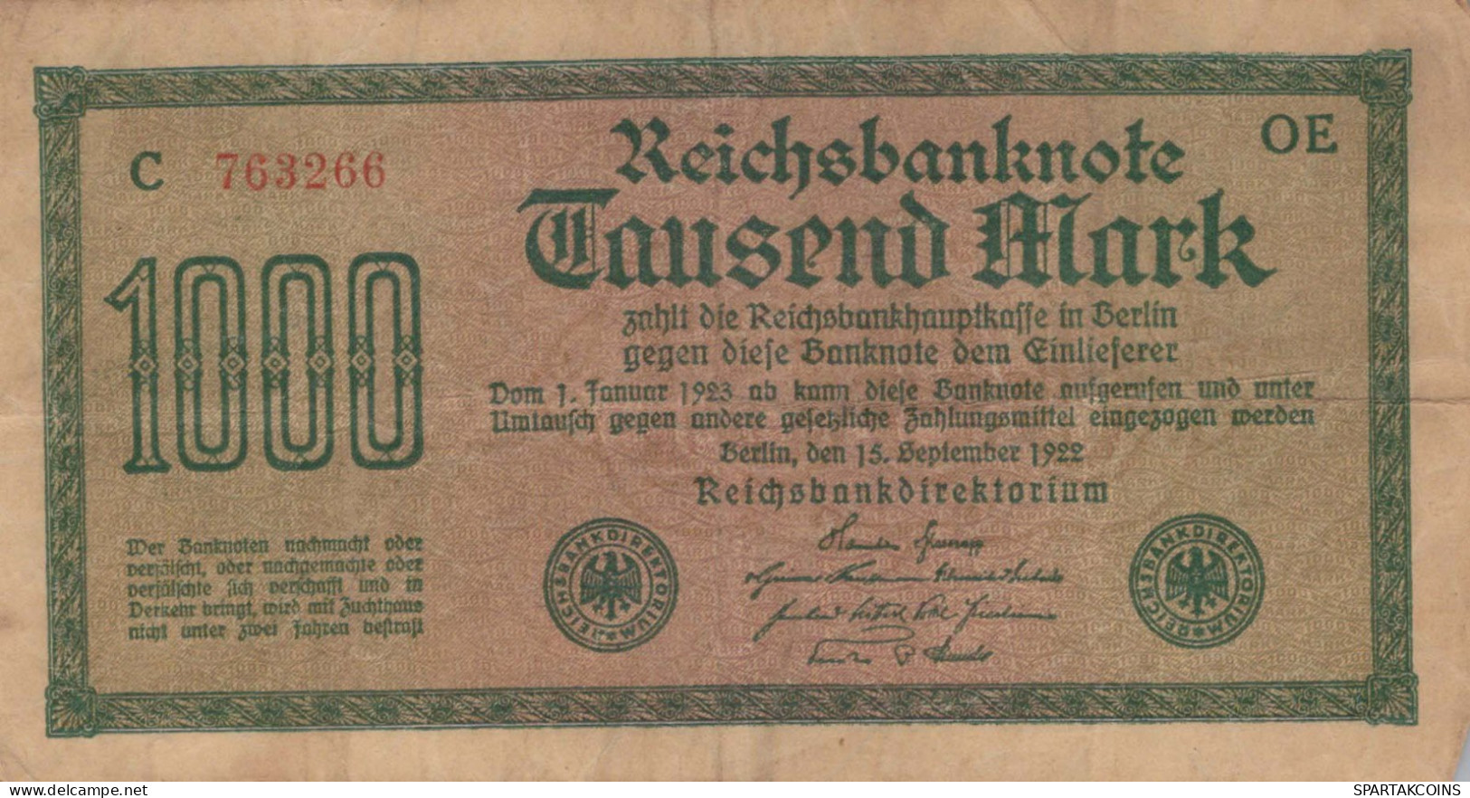 1000 MARK 1922 Stadt BERLIN DEUTSCHLAND Papiergeld Banknote #PL031 - Lokale Ausgaben