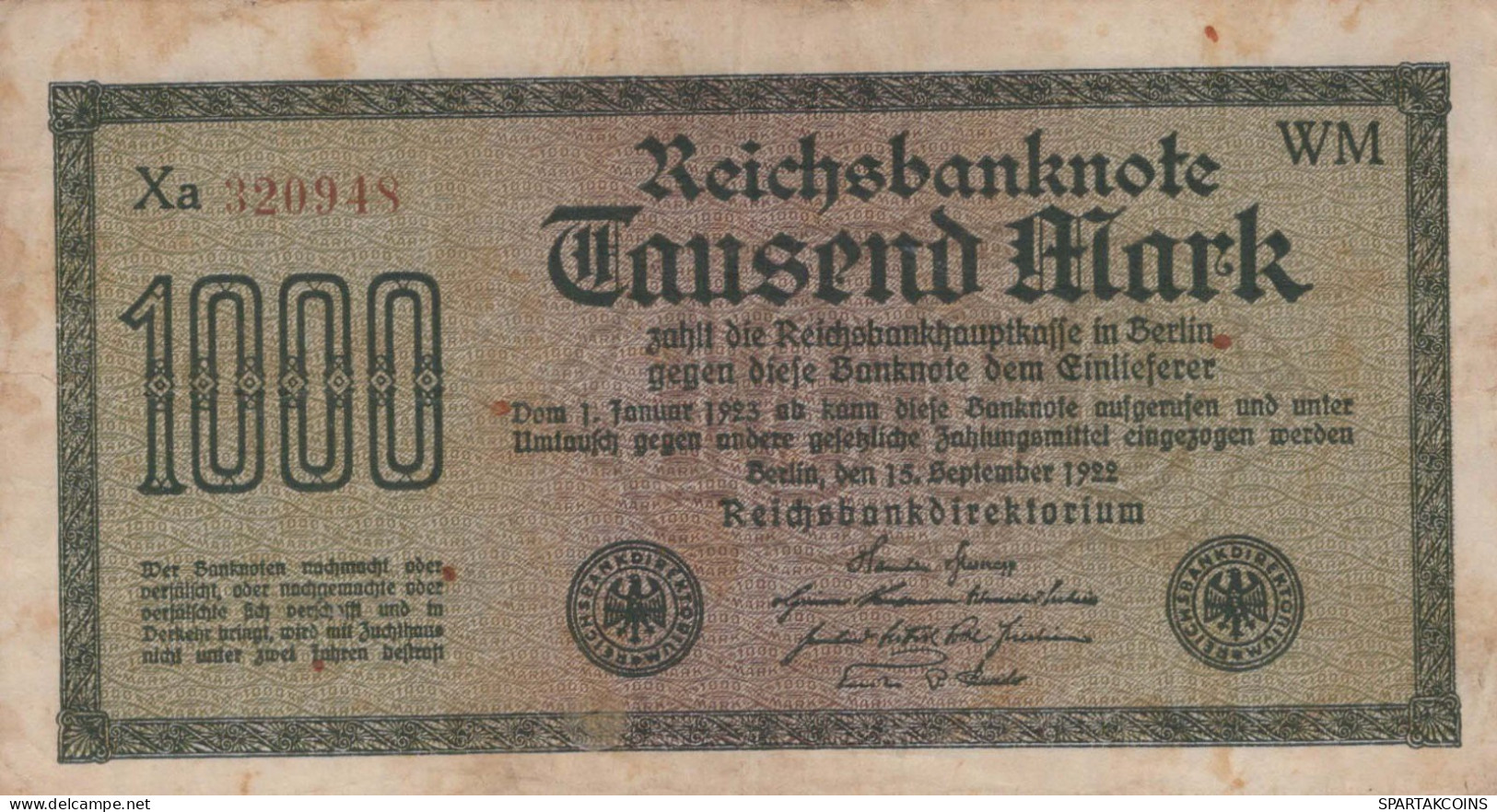 1000 MARK 1922 Stadt BERLIN DEUTSCHLAND Papiergeld Banknote #PL033 - [11] Local Banknote Issues