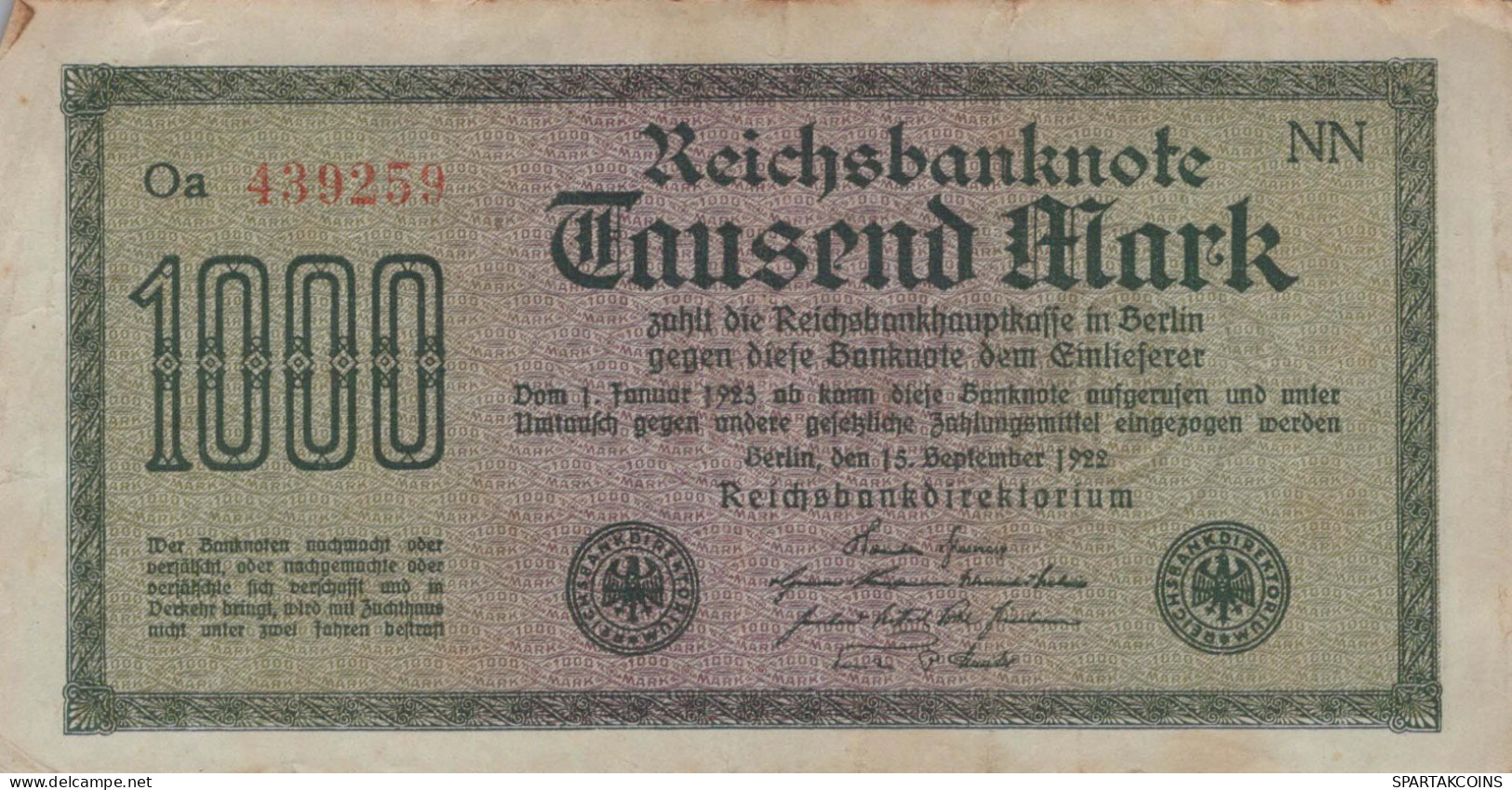 1000 MARK 1922 Stadt BERLIN DEUTSCHLAND Papiergeld Banknote #PL028 - Lokale Ausgaben