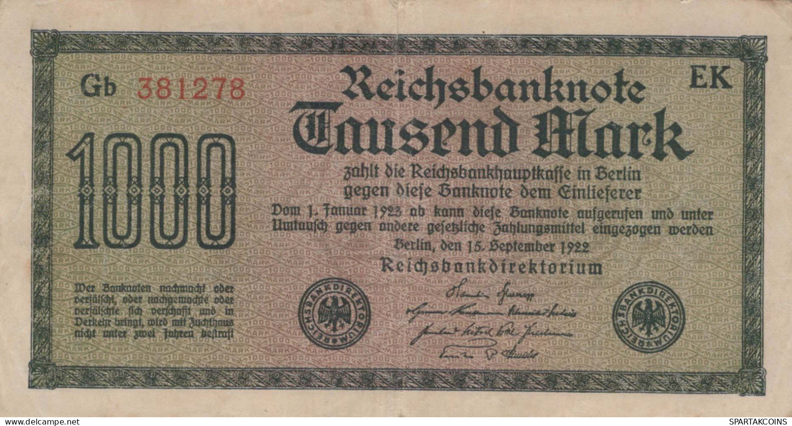 1000 MARK 1922 Stadt BERLIN DEUTSCHLAND Papiergeld Banknote #PL030 - Lokale Ausgaben