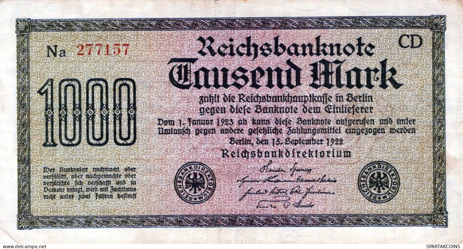 1000 MARK 1922 Stadt BERLIN DEUTSCHLAND Papiergeld Banknote #PL027 - Lokale Ausgaben