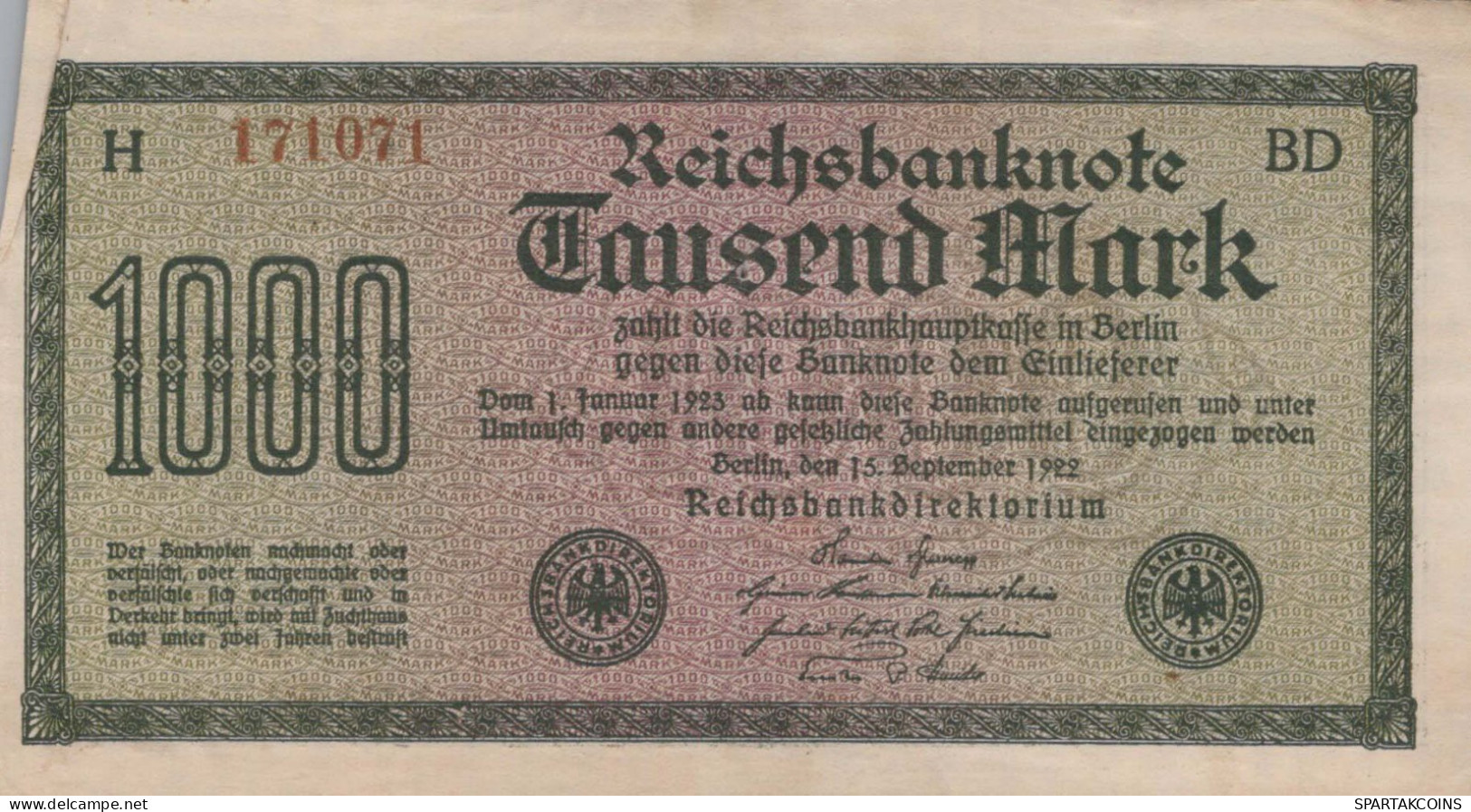 1000 MARK 1922 Stadt BERLIN DEUTSCHLAND Papiergeld Banknote #PL026 - [11] Local Banknote Issues