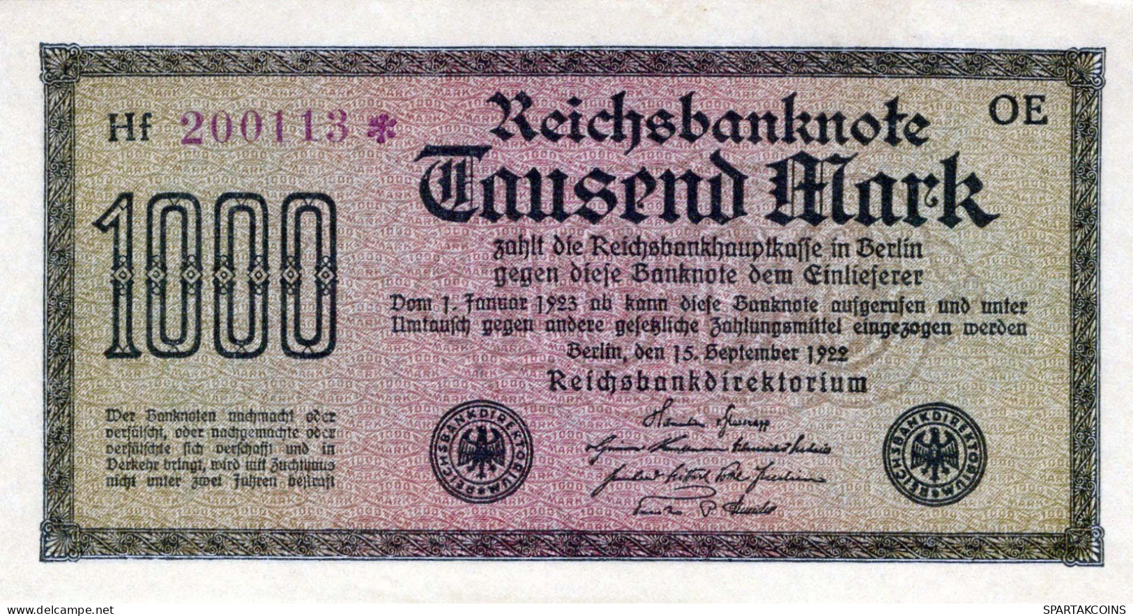 1000 MARK 1922 Stadt BERLIN DEUTSCHLAND Papiergeld Banknote #PL025 - Lokale Ausgaben