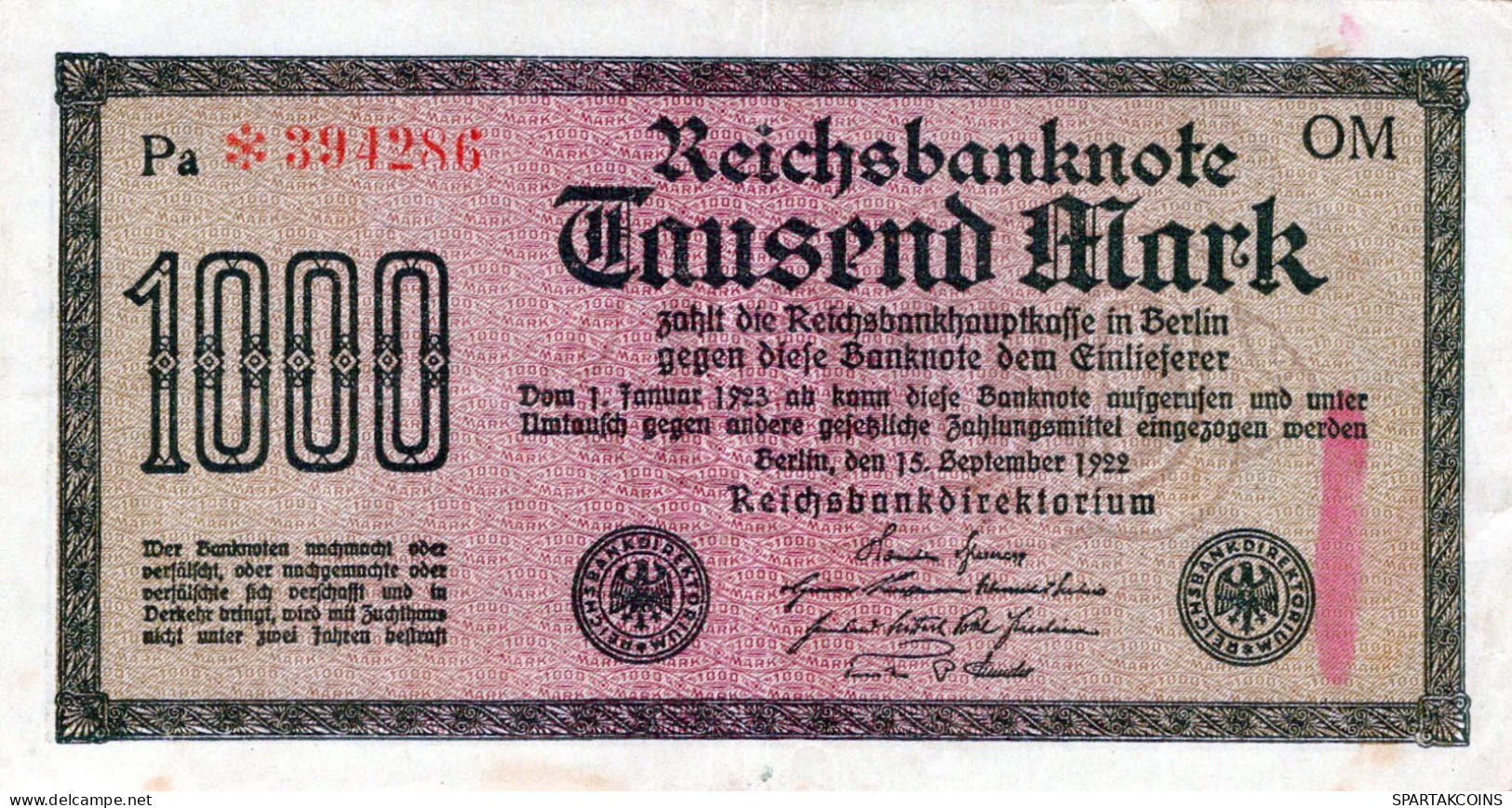 1000 MARK 1922 Stadt BERLIN DEUTSCHLAND Papiergeld Banknote #PL019 - Lokale Ausgaben