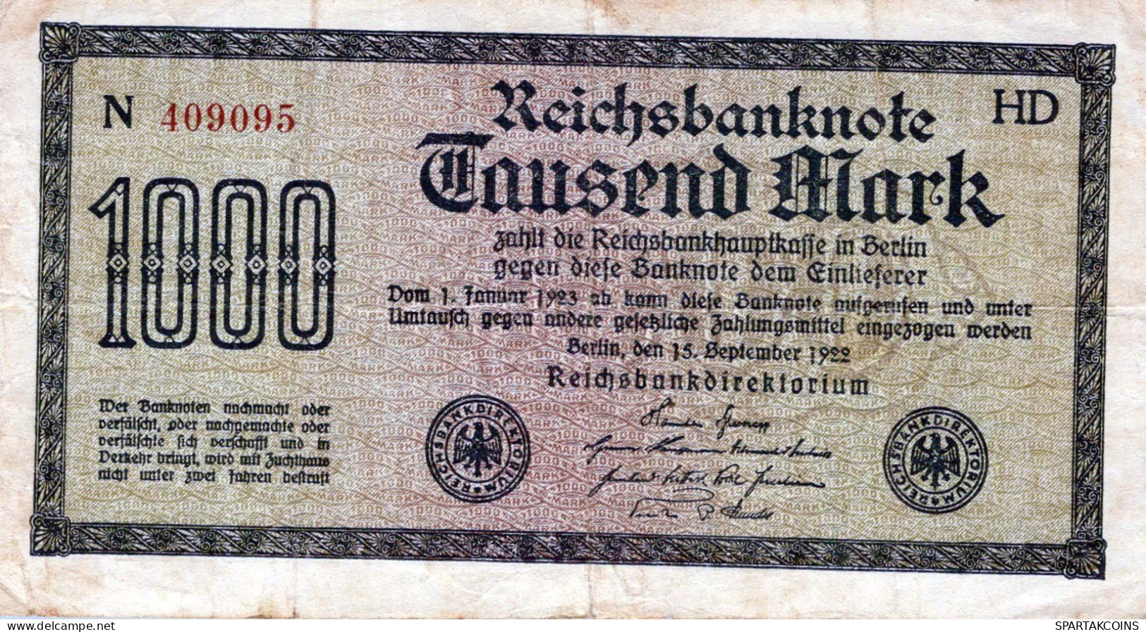 1000 MARK 1922 Stadt BERLIN DEUTSCHLAND Papiergeld Banknote #PL020 - Lokale Ausgaben