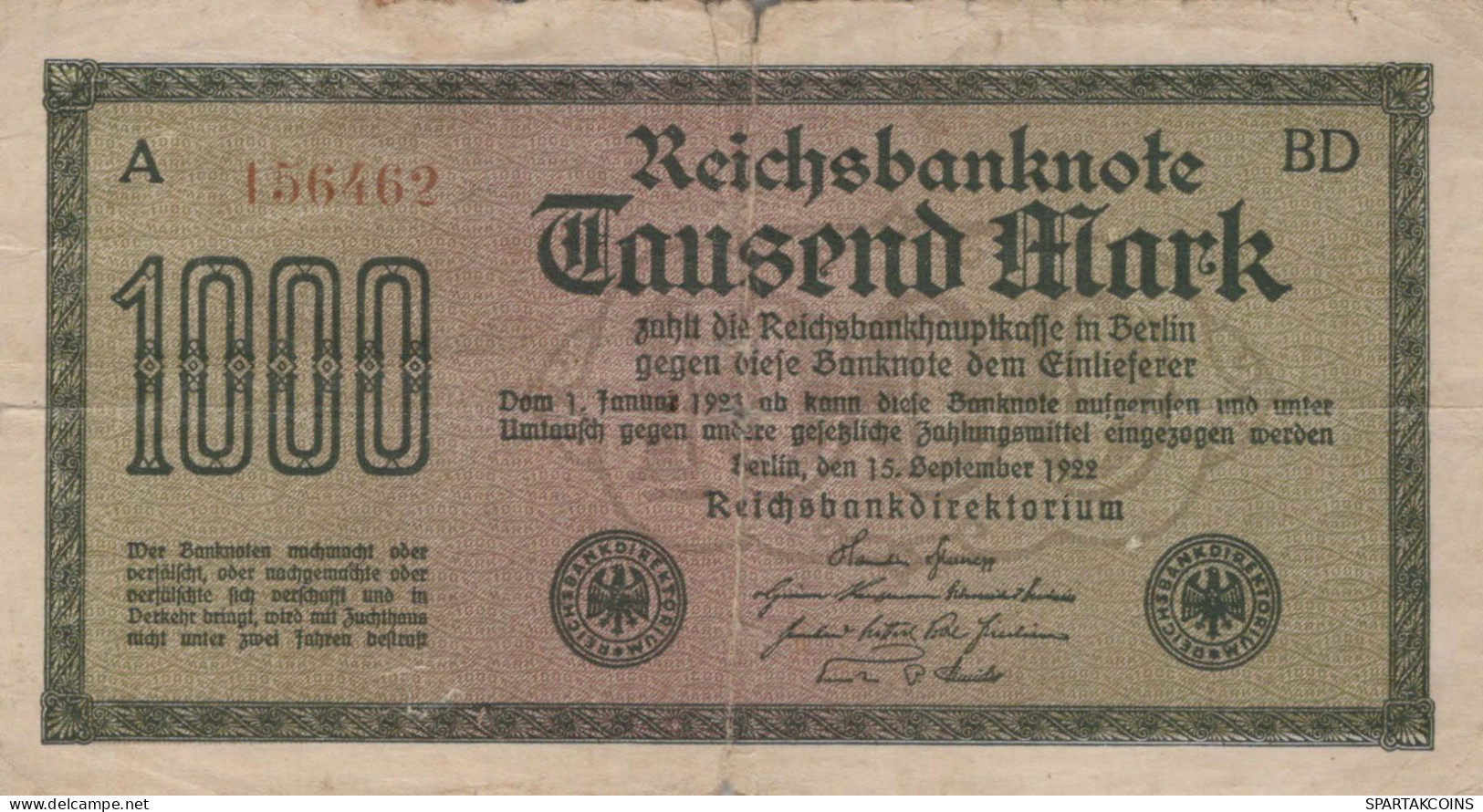 1000 MARK 1922 Stadt BERLIN DEUTSCHLAND Papiergeld Banknote #PL022 - [11] Local Banknote Issues