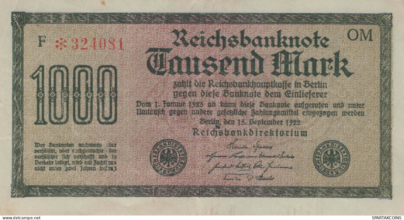 1000 MARK 1922 Stadt BERLIN DEUTSCHLAND Papiergeld Banknote #PL018 - [11] Emissions Locales