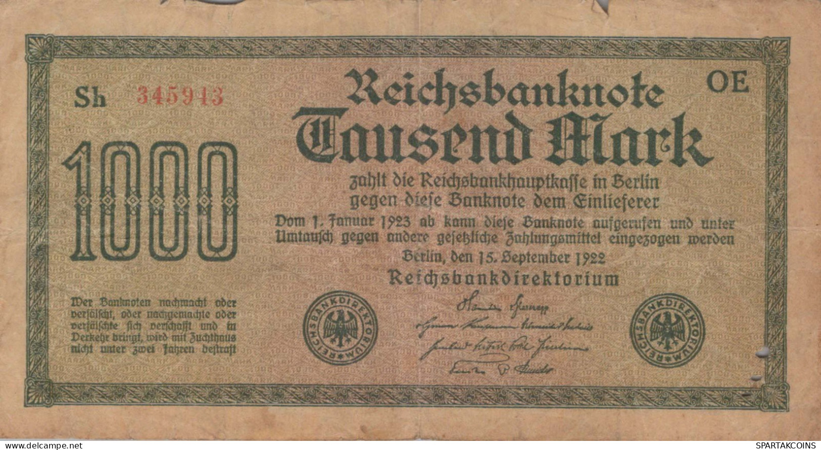 1000 MARK 1922 Stadt BERLIN DEUTSCHLAND Papiergeld Banknote #PK821 - Lokale Ausgaben