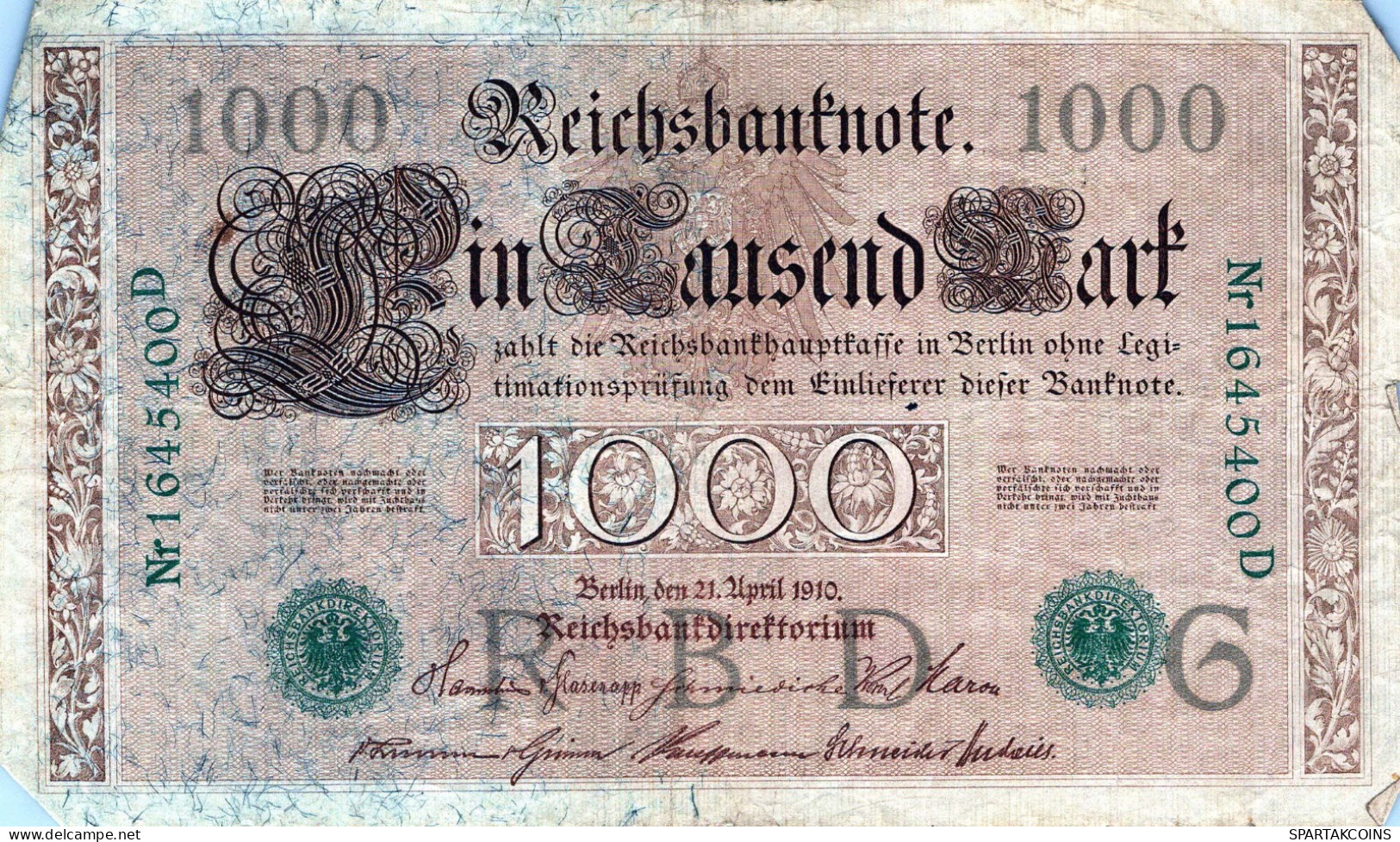 1000 MARK 1910 DEUTSCHLAND Papiergeld Banknote #PL371 - [11] Local Banknote Issues