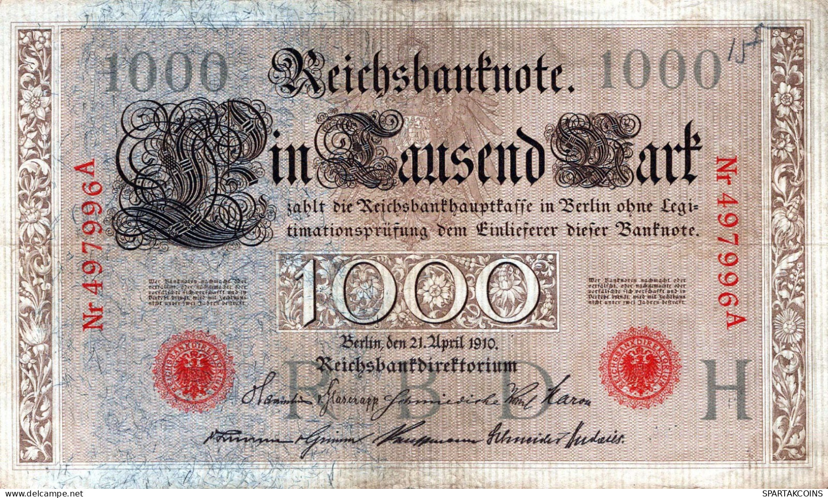 1000 MARK 1910 DEUTSCHLAND Papiergeld Banknote #PL368 - Lokale Ausgaben