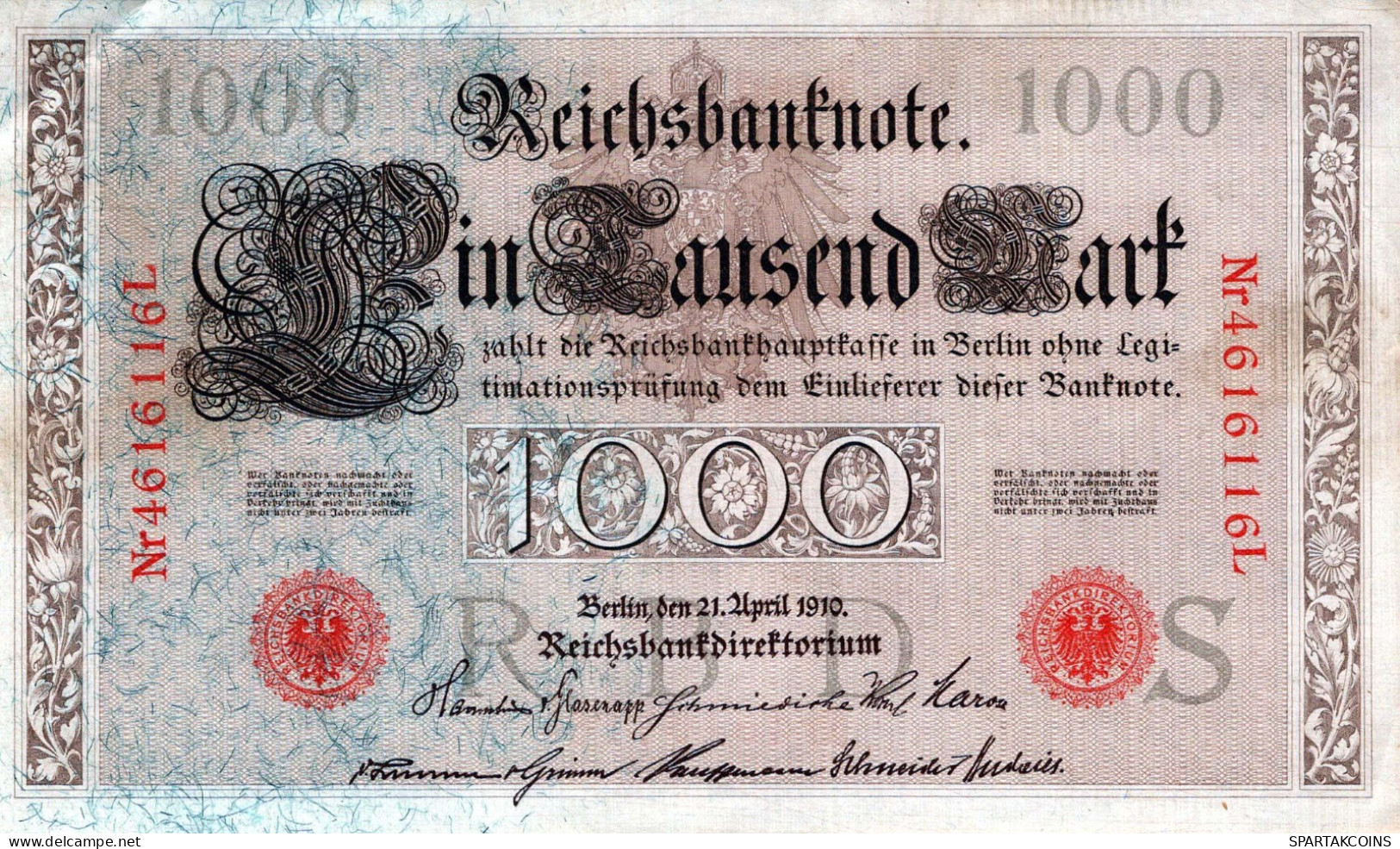 1000 MARK 1910 DEUTSCHLAND Papiergeld Banknote #PL366 - Lokale Ausgaben