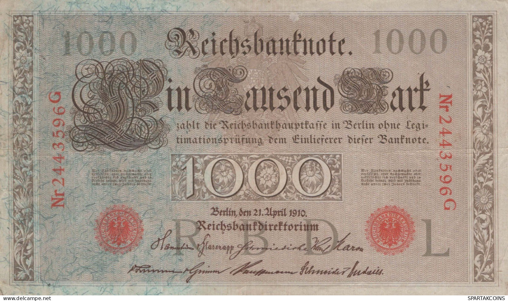 1000 MARK 1910 DEUTSCHLAND Papiergeld Banknote #PL365 - Lokale Ausgaben