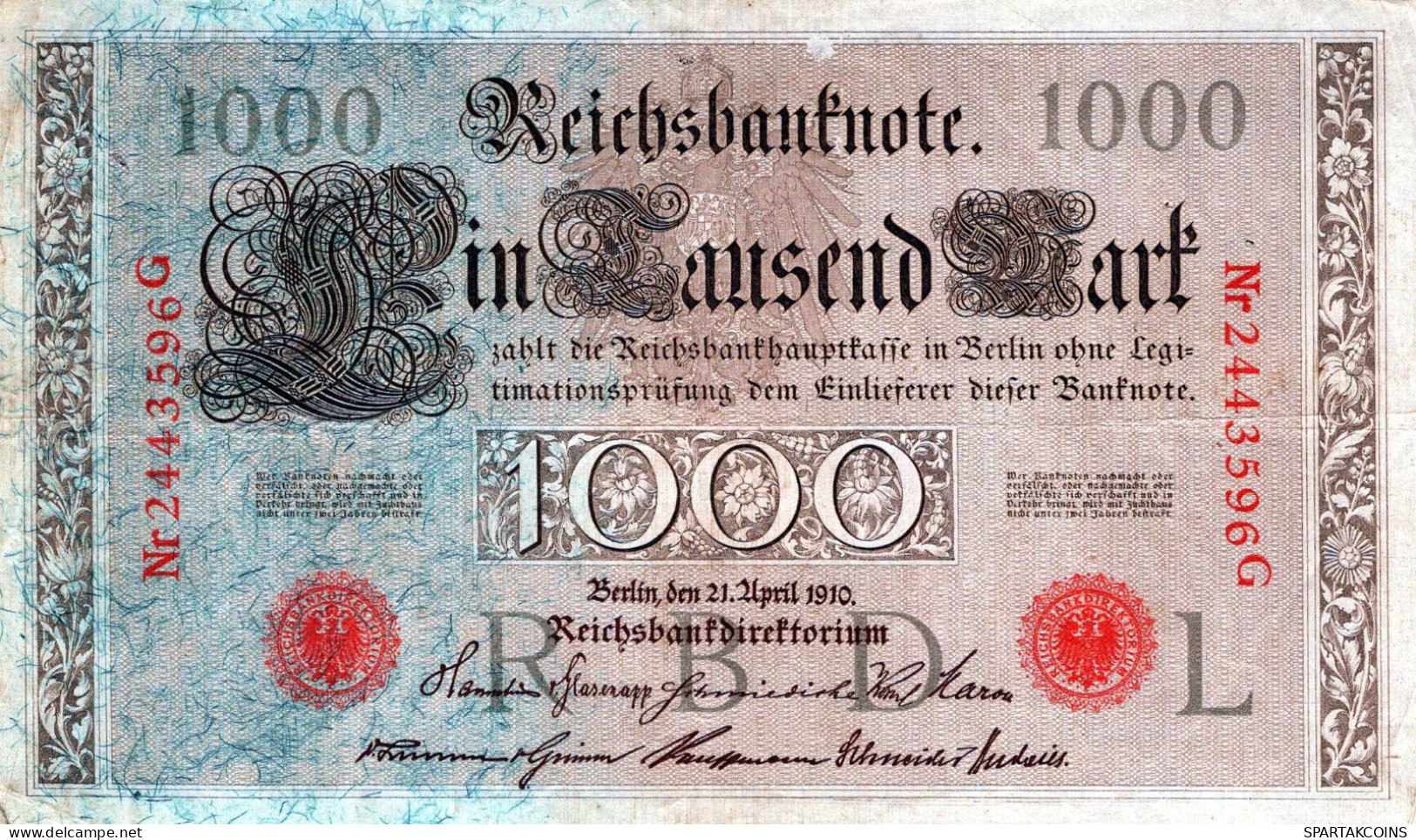 1000 MARK 1910 DEUTSCHLAND Papiergeld Banknote #PL365 - Lokale Ausgaben