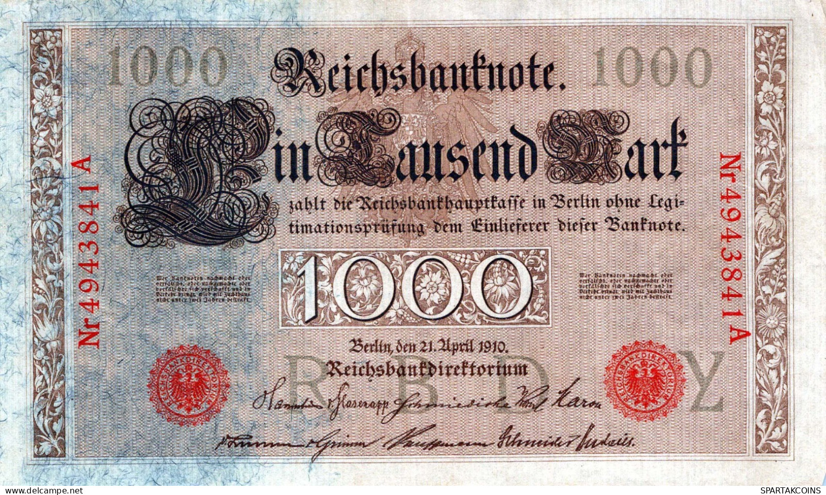 1000 MARK 1910 DEUTSCHLAND Papiergeld Banknote #PL363 - [11] Lokale Uitgaven