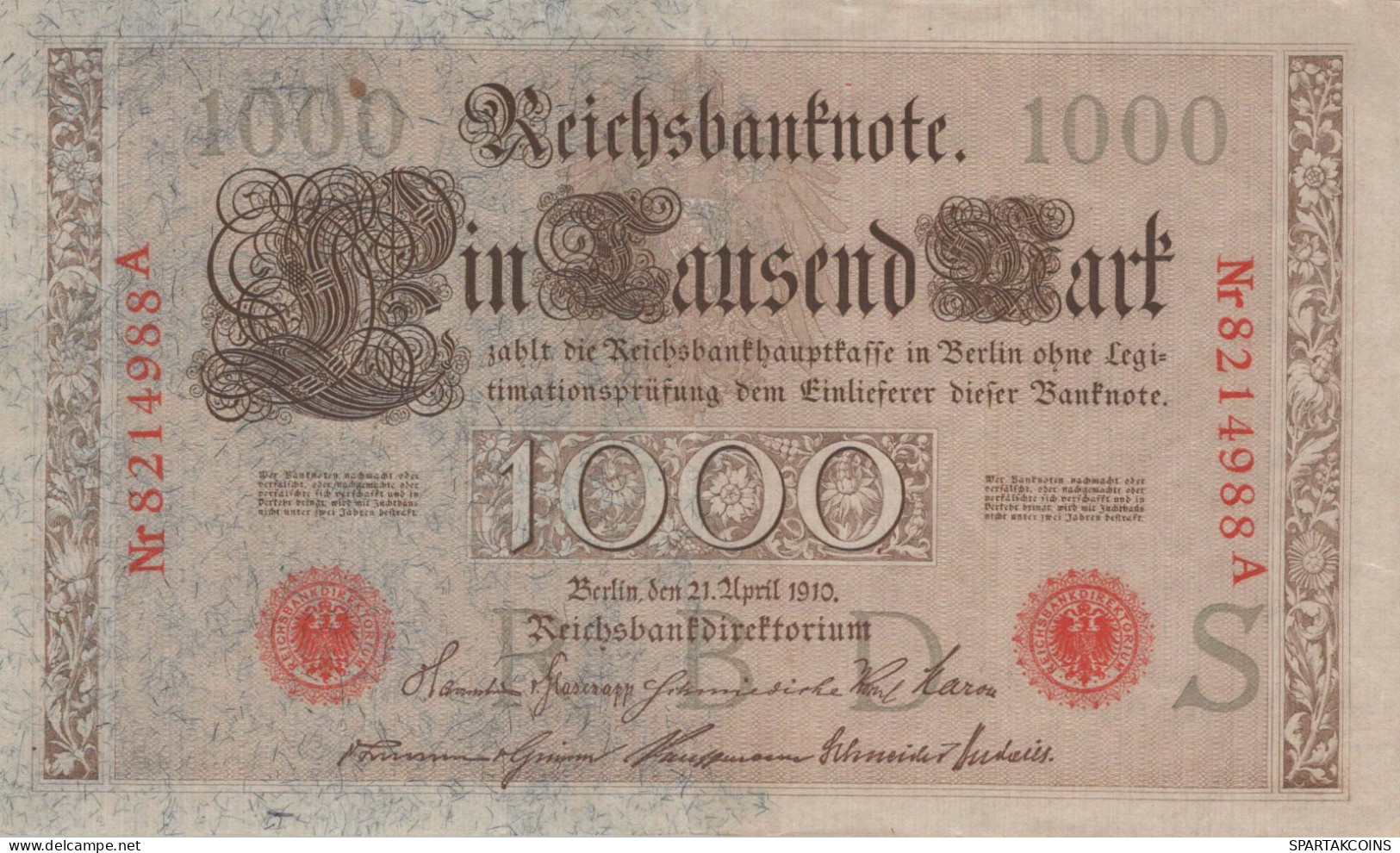 1000 MARK 1910 DEUTSCHLAND Papiergeld Banknote #PL361 - Lokale Ausgaben