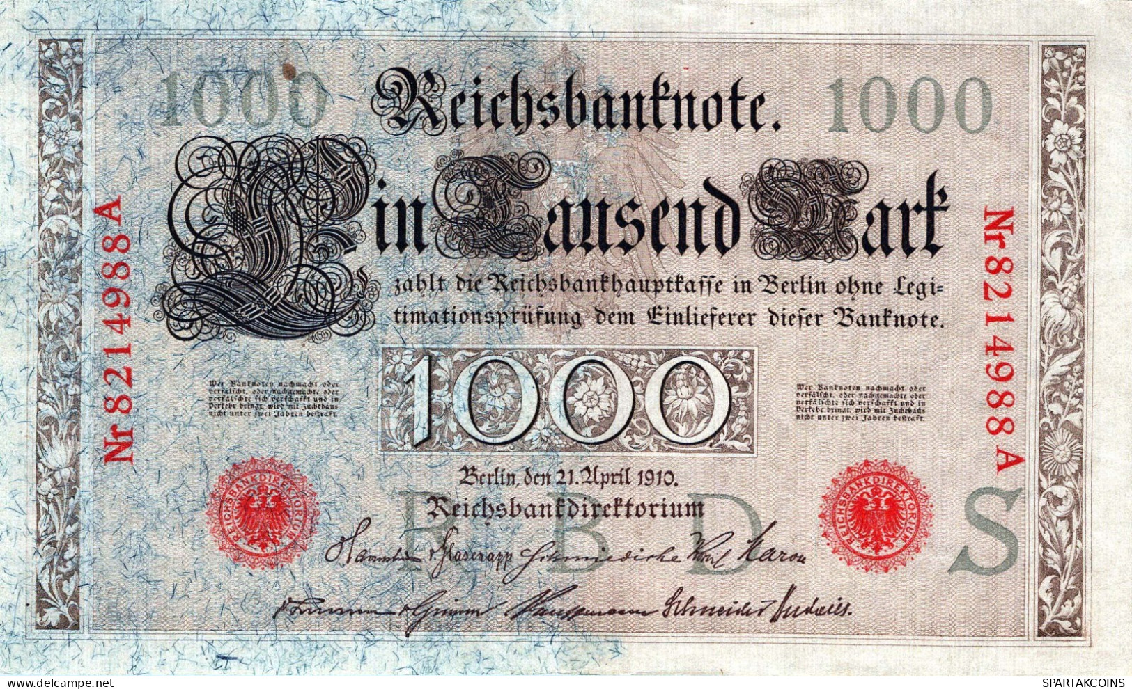1000 MARK 1910 DEUTSCHLAND Papiergeld Banknote #PL361 - [11] Lokale Uitgaven