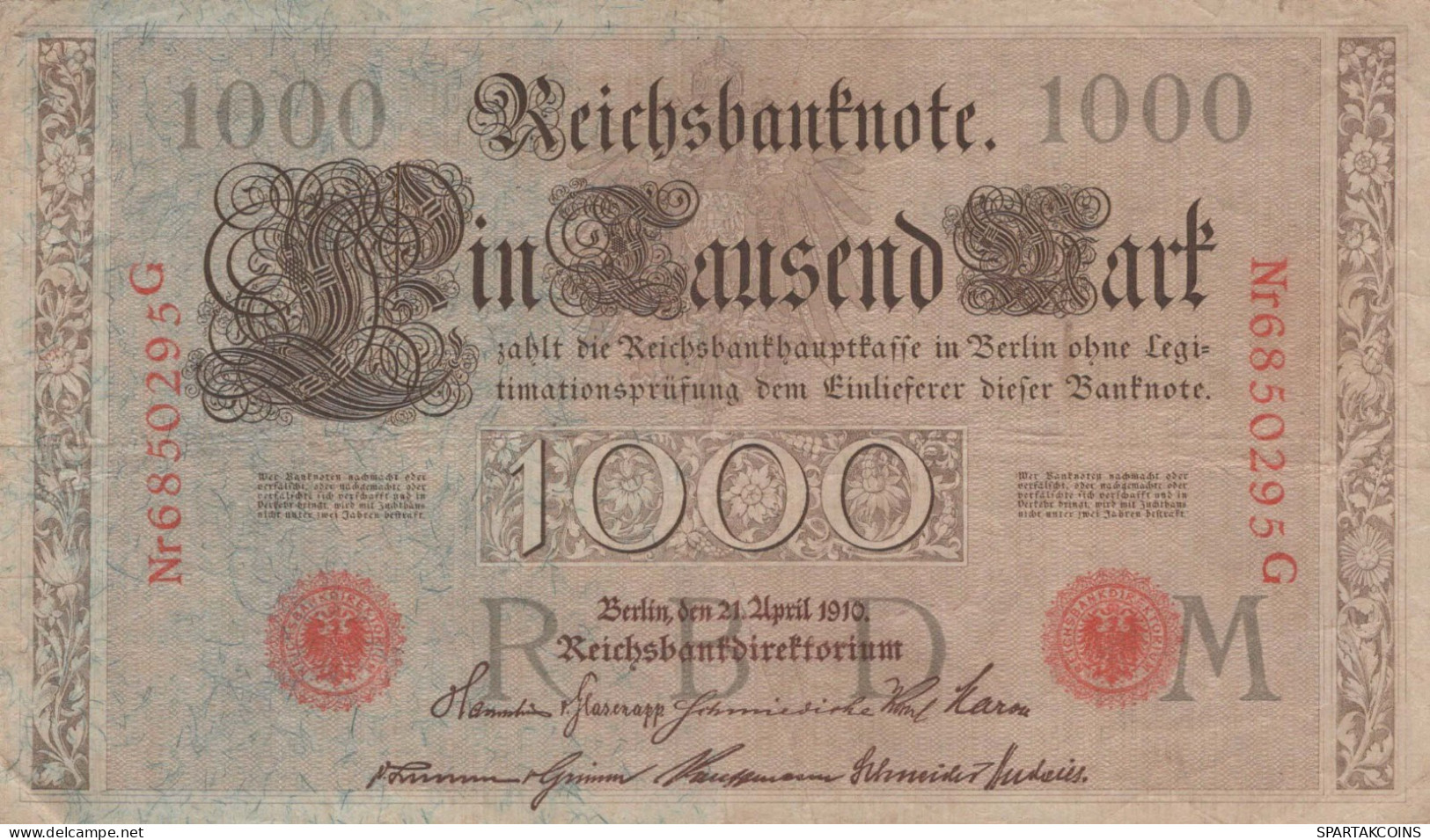 1000 MARK 1910 DEUTSCHLAND Papiergeld Banknote #PL355 - Lokale Ausgaben