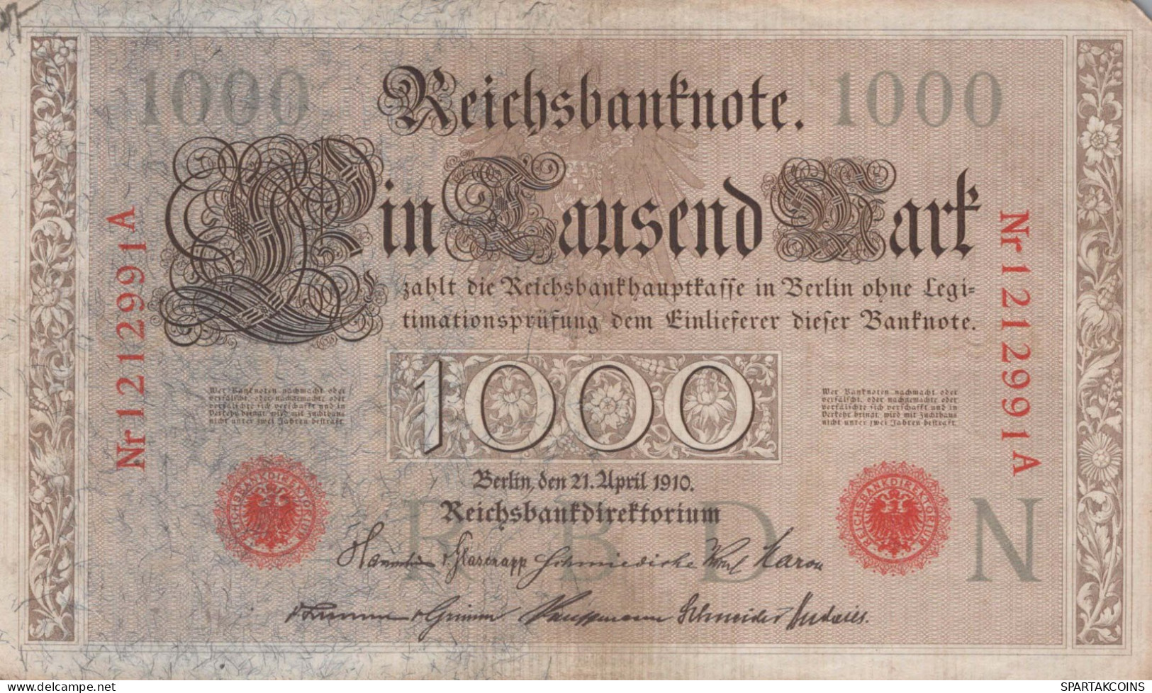 1000 MARK 1910 DEUTSCHLAND Papiergeld Banknote #PL353 - Lokale Ausgaben