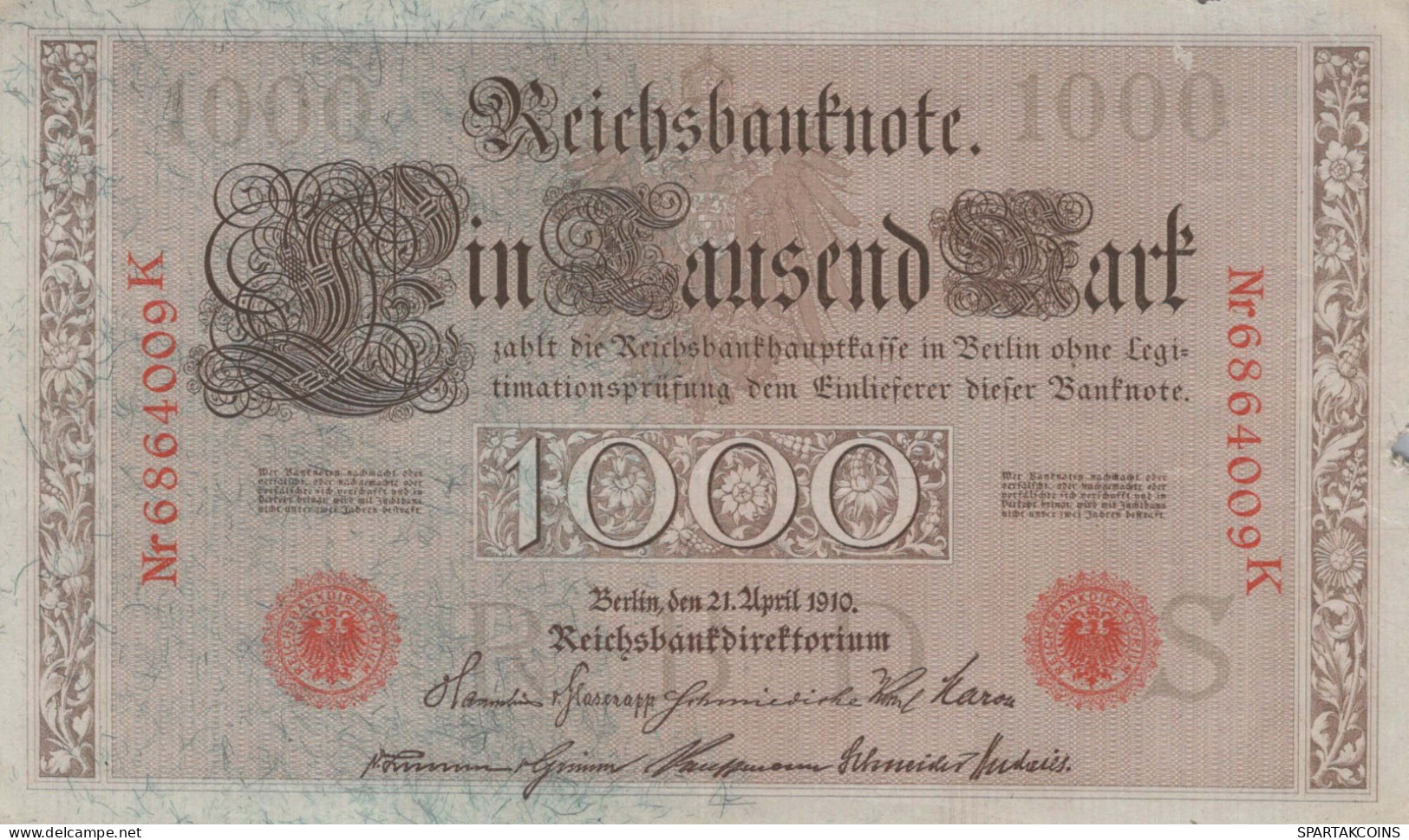 1000 MARK 1910 DEUTSCHLAND Papiergeld Banknote #PL352 - Lokale Ausgaben