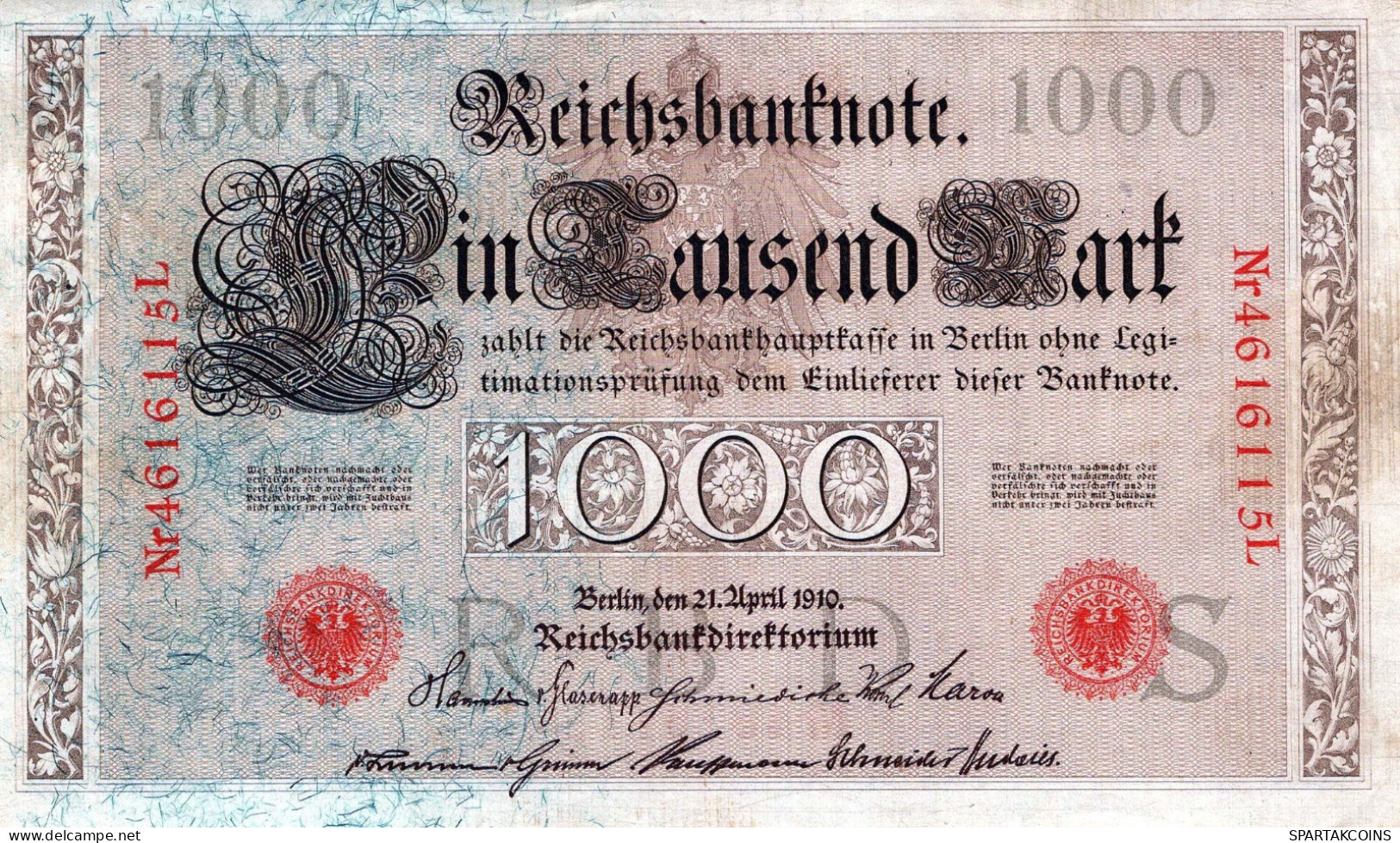 1000 MARK 1910 DEUTSCHLAND Papiergeld Banknote #PL347 - [11] Lokale Uitgaven