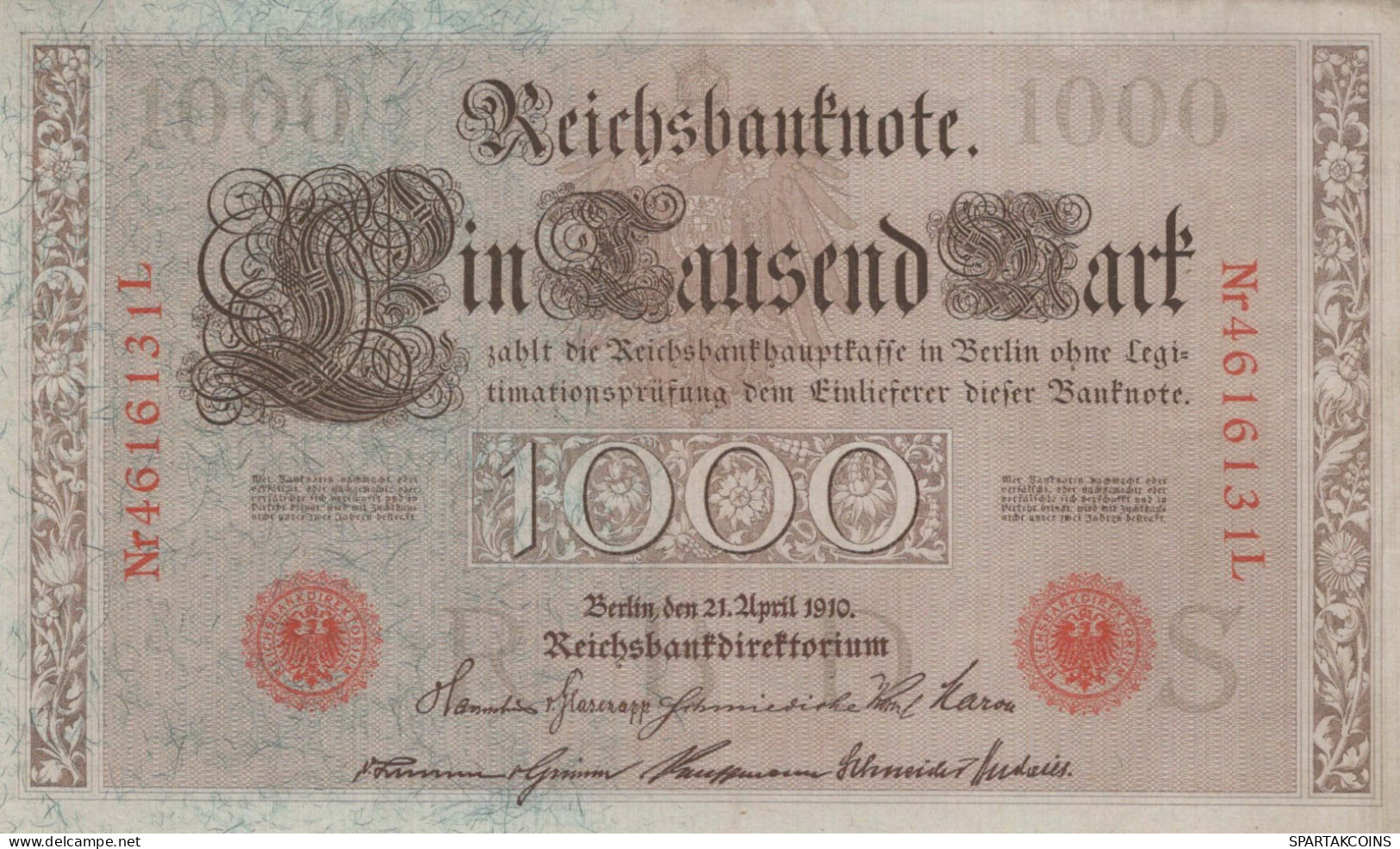 1000 MARK 1910 DEUTSCHLAND Papiergeld Banknote #PL344 - Lokale Ausgaben