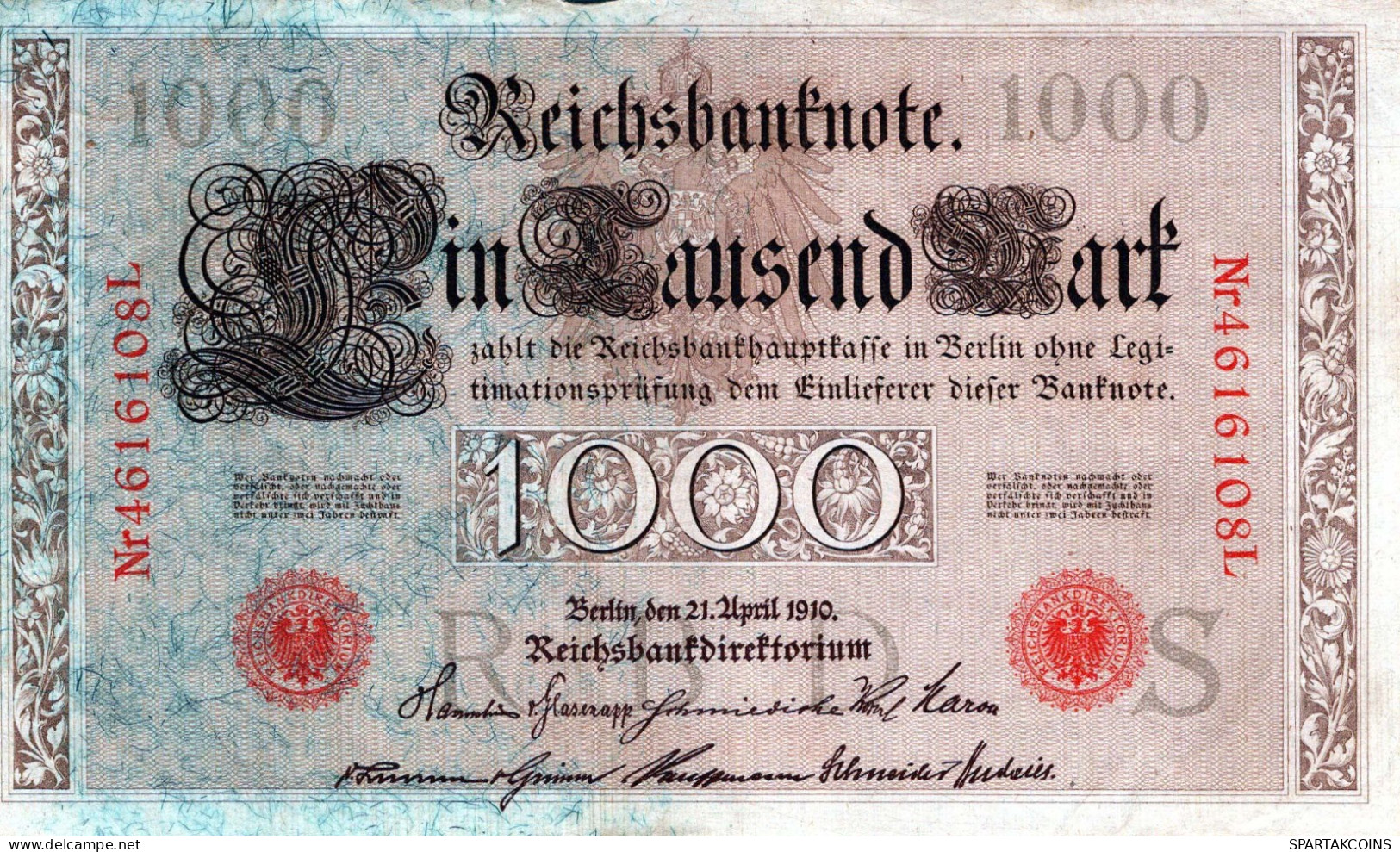 1000 MARK 1910 DEUTSCHLAND Papiergeld Banknote #PL348 - [11] Lokale Uitgaven