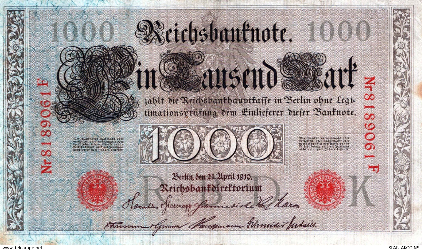 1000 MARK 1910 DEUTSCHLAND Papiergeld Banknote #PL303 - Lokale Ausgaben