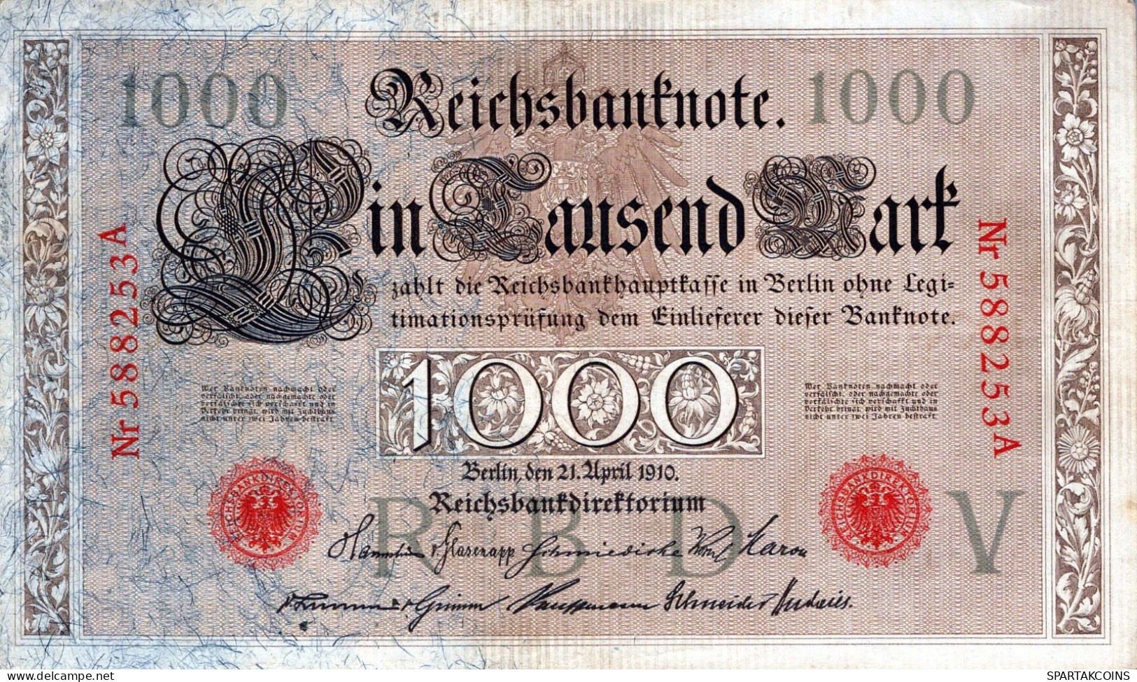 1000 MARK 1910 DEUTSCHLAND Papiergeld Banknote #PL305 - [11] Lokale Uitgaven