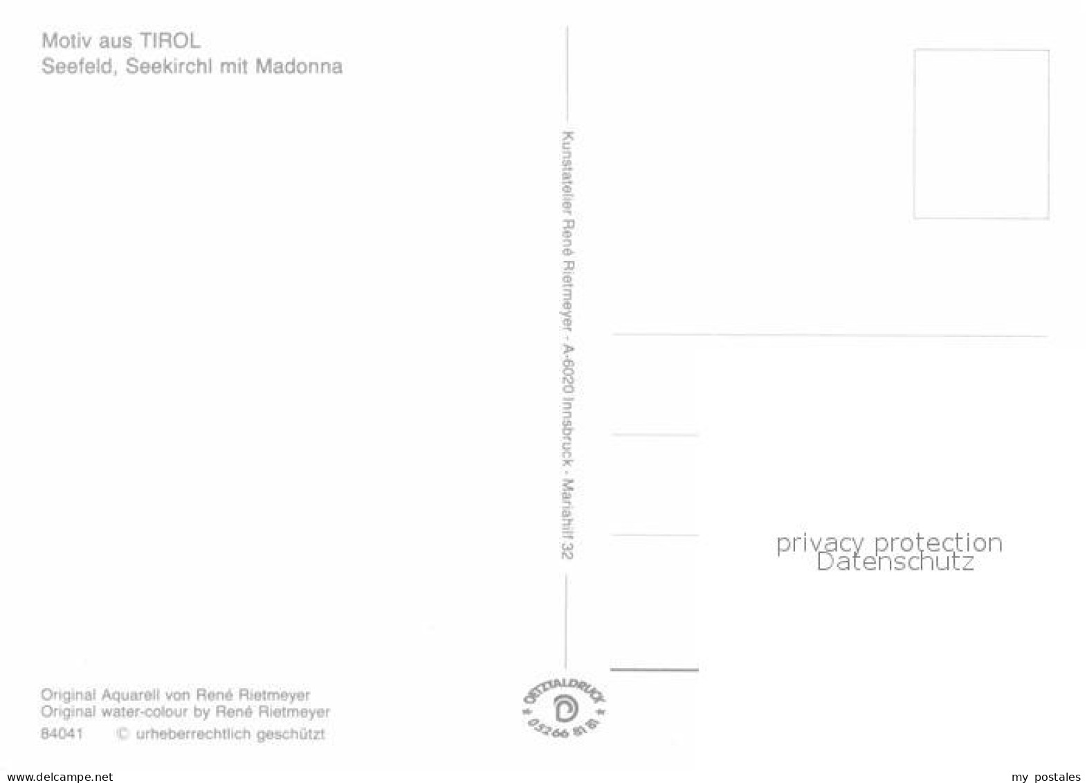 72719717 Seefeld Tirol Seekirchl Mit Madonna Original Aquarell Rene Rietmeyer Ku - Other & Unclassified