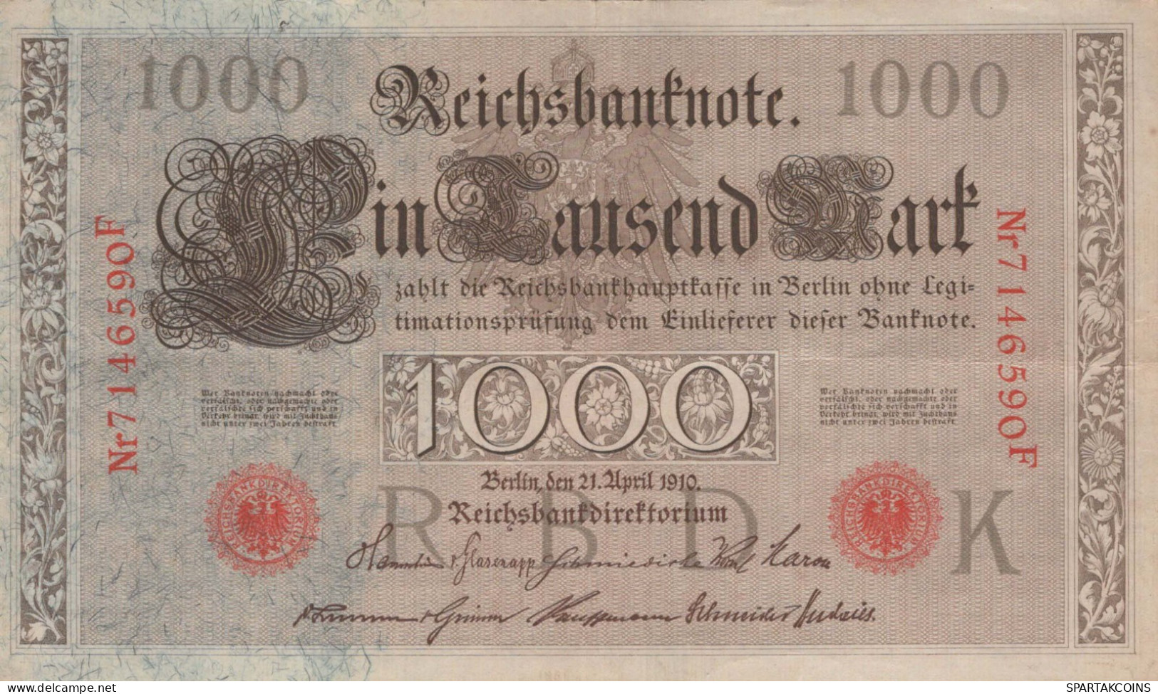 1000 MARK 1910 DEUTSCHLAND Papiergeld Banknote #PL301 - [11] Local Banknote Issues