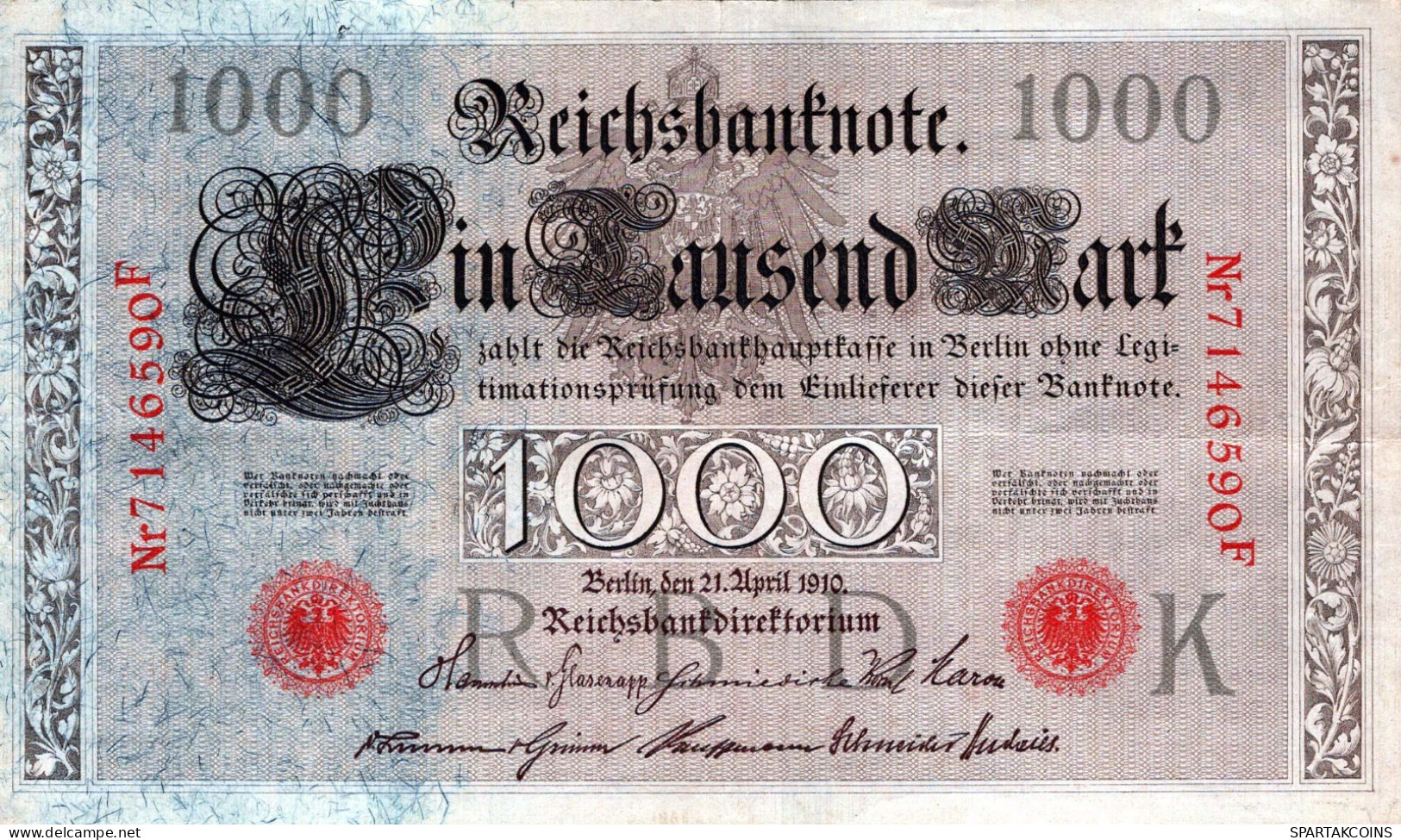 1000 MARK 1910 DEUTSCHLAND Papiergeld Banknote #PL301 - Lokale Ausgaben