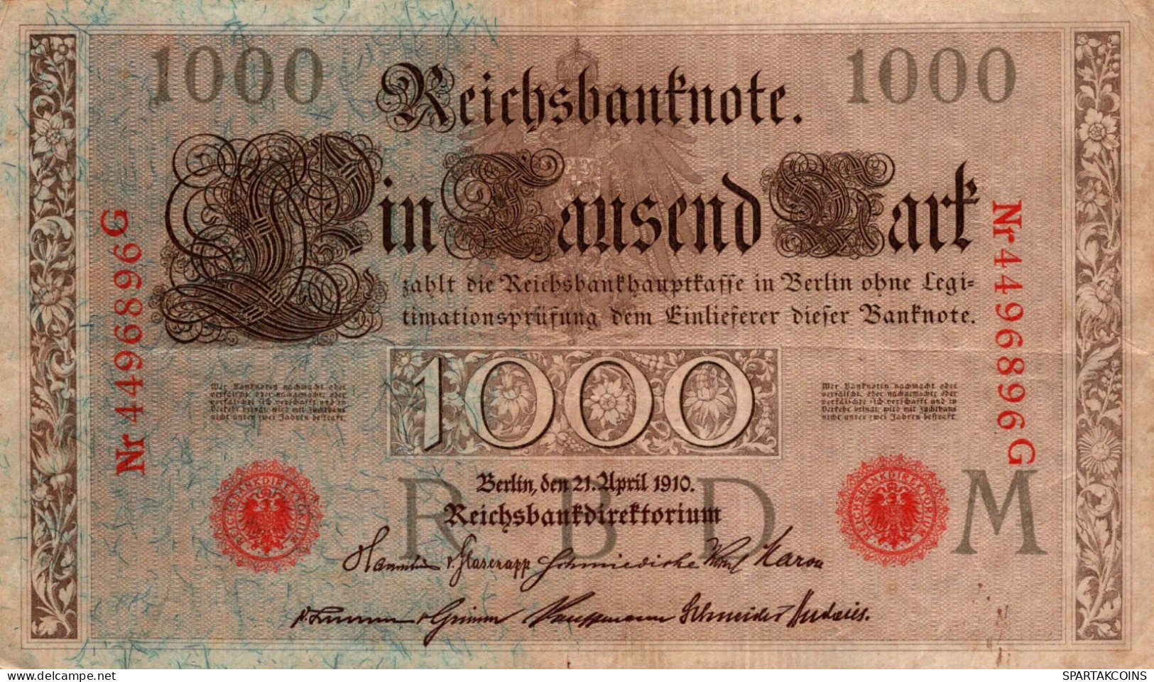 1000 MARK 1910 DEUTSCHLAND Papiergeld Banknote #PL298 - [11] Local Banknote Issues