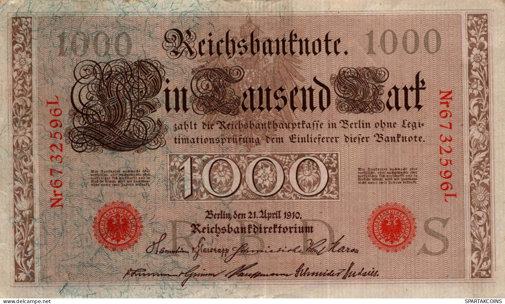 1000 MARK 1910 DEUTSCHLAND Papiergeld Banknote #PL294 - Lokale Ausgaben