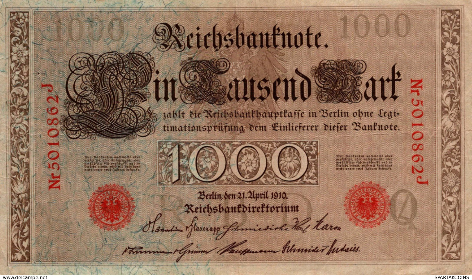 1000 MARK 1910 DEUTSCHLAND Papiergeld Banknote #PL296 - Lokale Ausgaben