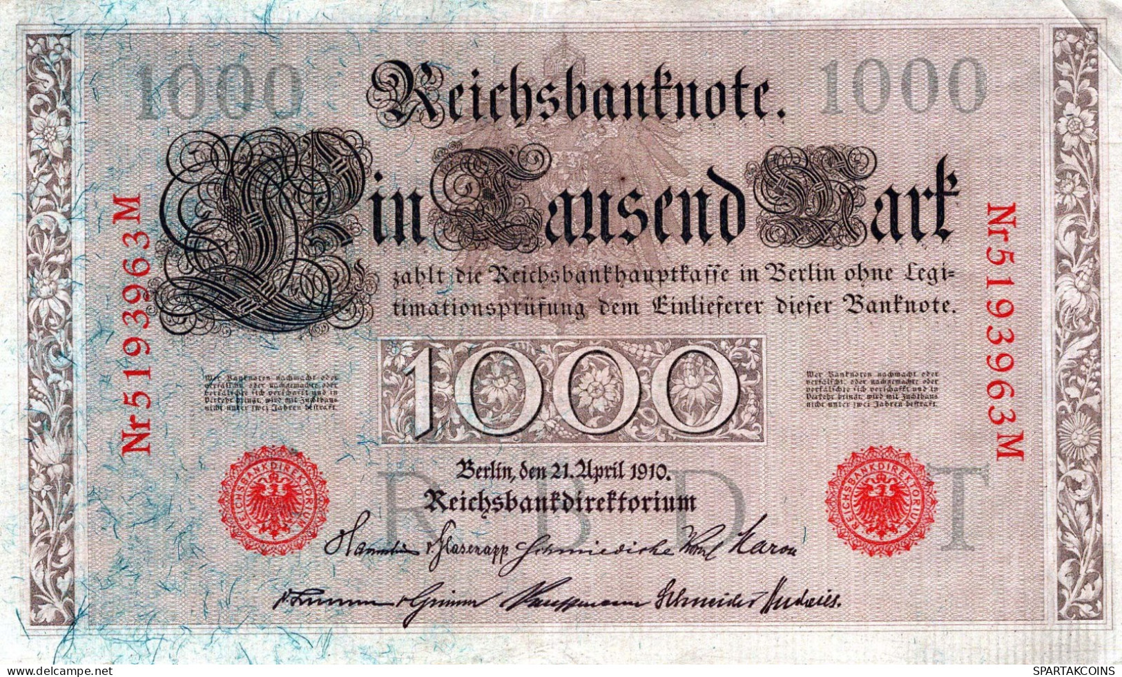 1000 MARK 1910 DEUTSCHLAND Papiergeld Banknote #PL287 - [11] Lokale Uitgaven