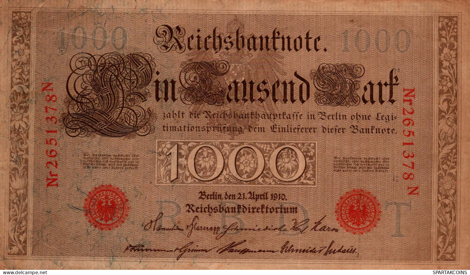 1000 MARK 1910 DEUTSCHLAND Papiergeld Banknote #PL284 - [11] Lokale Uitgaven