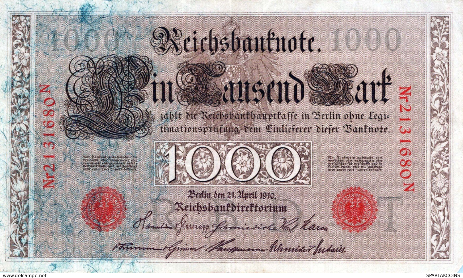 1000 MARK 1910 DEUTSCHLAND Papiergeld Banknote #PL269 - [11] Lokale Uitgaven