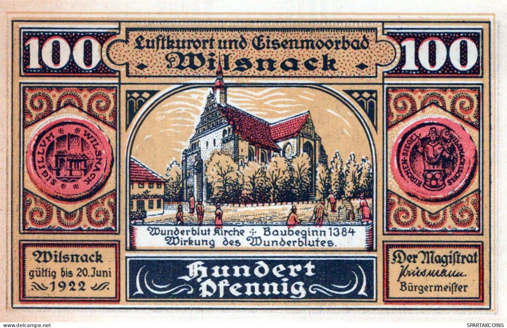 100 PFENNIG 1922 Stadt WILSNACK Brandenburg UNC DEUTSCHLAND Notgeld #PI054 - Lokale Ausgaben