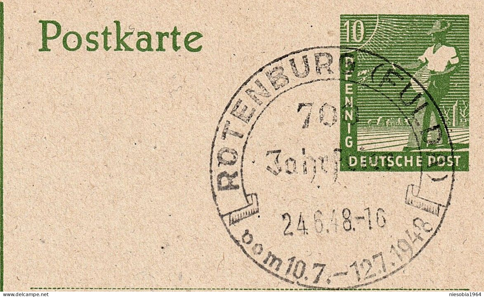Germanys Postal Stationery 24.6.1948 -10 Pfennig Postkarte Mit Siegel 700 Jahrfeier Rotenburg (Fulda) - Otros & Sin Clasificación