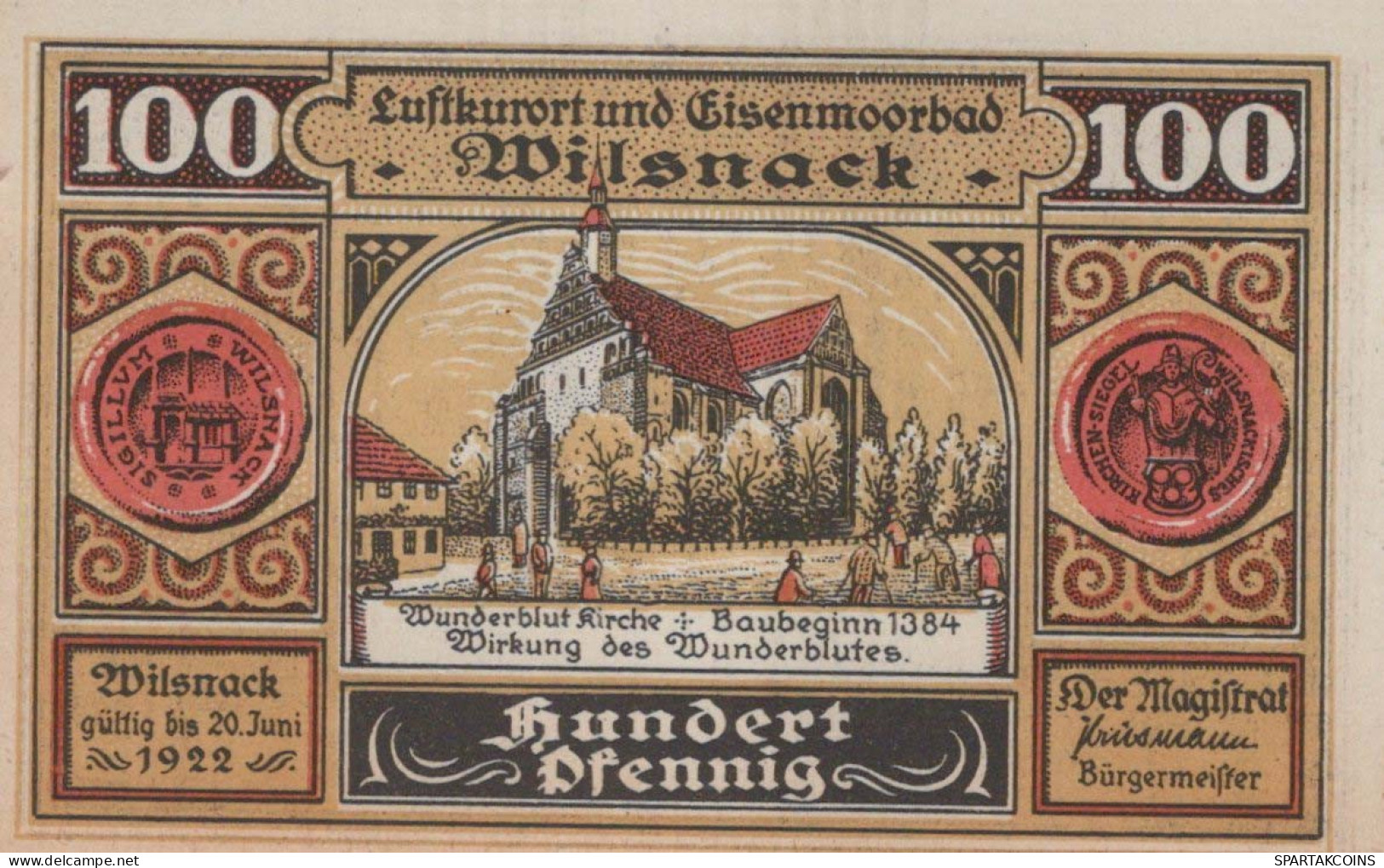 100 PFENNIG 1922 Stadt WILSNACK Brandenburg UNC DEUTSCHLAND Notgeld #PI056 - [11] Lokale Uitgaven