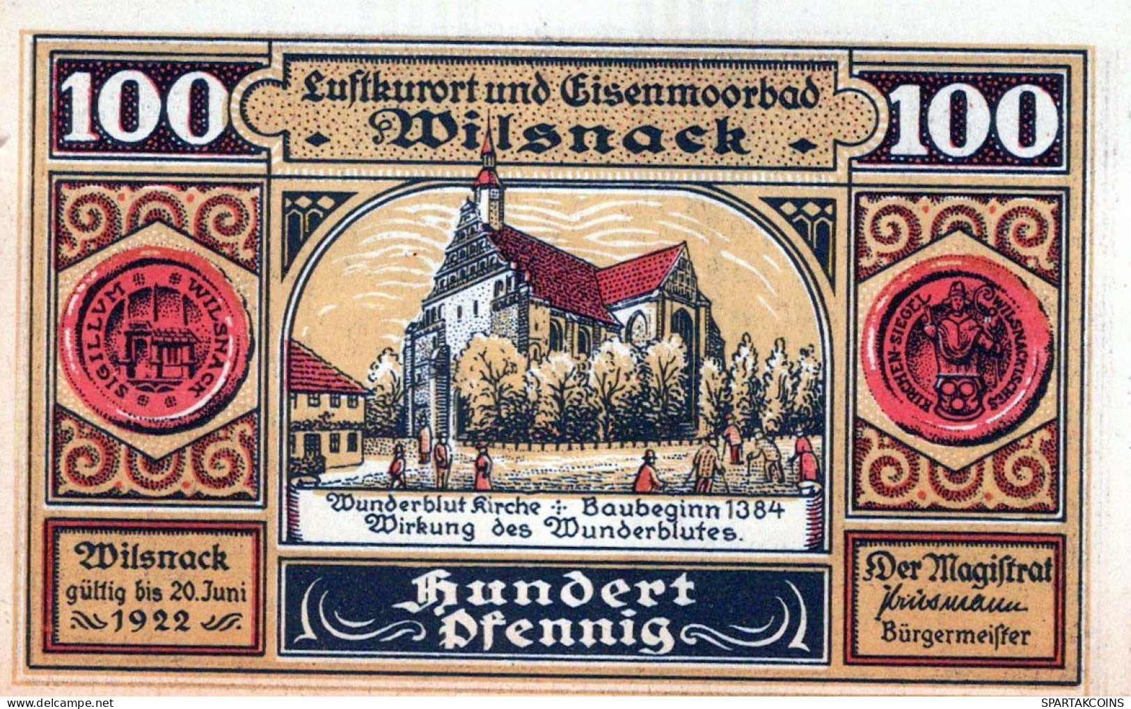 100 PFENNIG 1922 Stadt WILSNACK Brandenburg UNC DEUTSCHLAND Notgeld #PI056 - Lokale Ausgaben