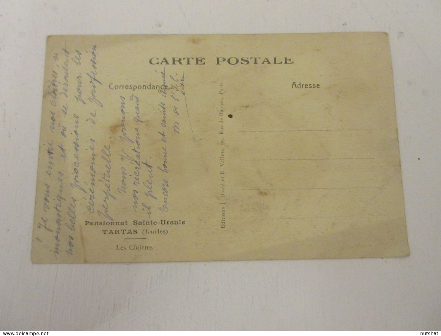 CP CARTE POSTALE LANDES TARTAS PENSIONNAT SAINTE URSULE Les CLOITRES - Ecrite    - Tartas