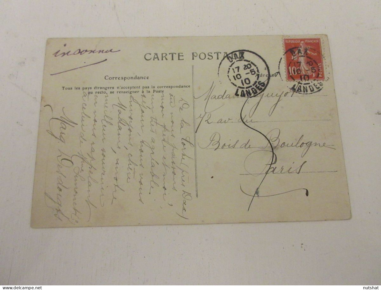 CP CARTE POSTALE LANDES DAX La FONTAINE CHAUDE SOURCE La NEHE - Ecrite En 1910  - Dax